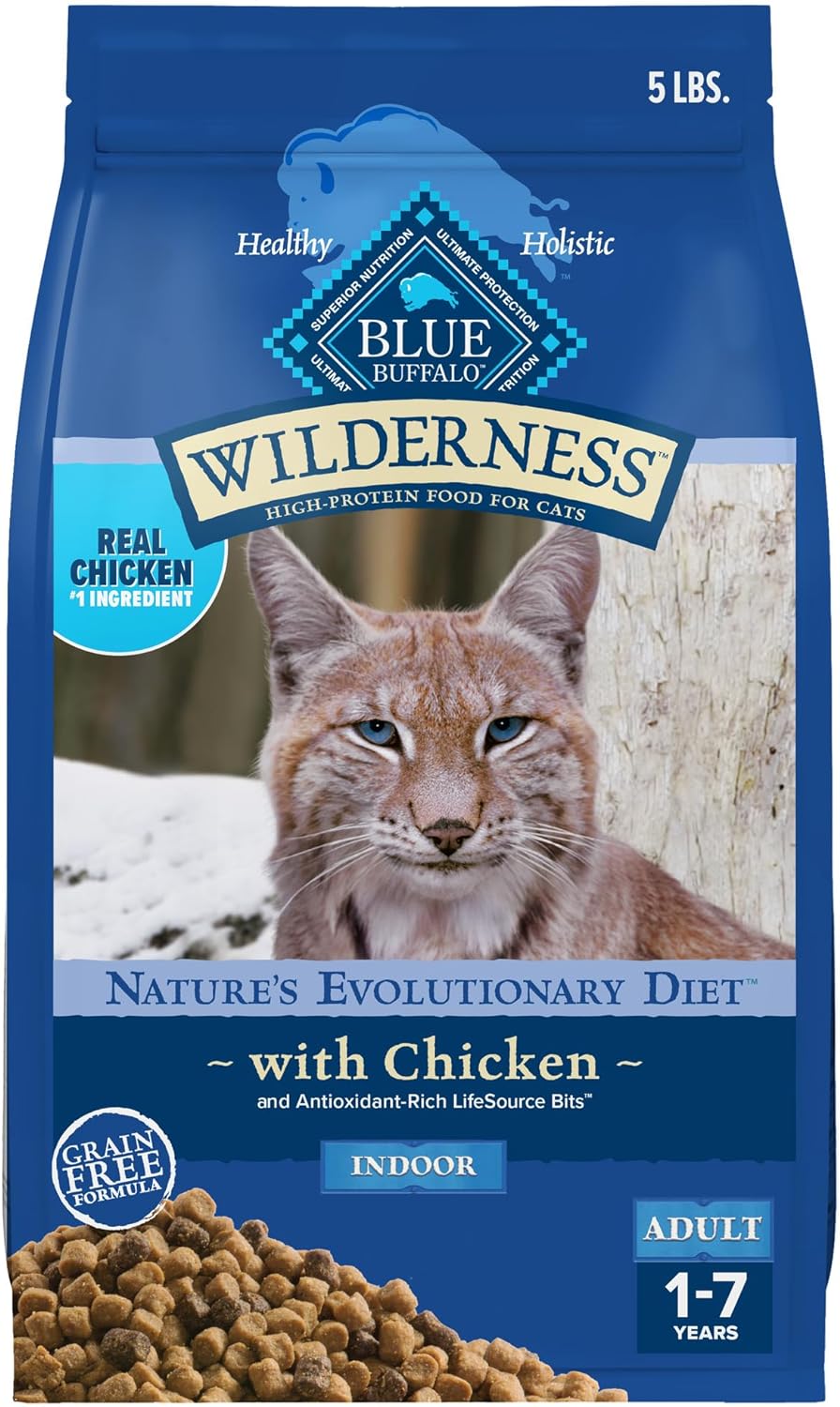 Alimento seco para gatos con pollo sin cereales para interiores y adultos Blue Buffalo Wilderness de 5 lb