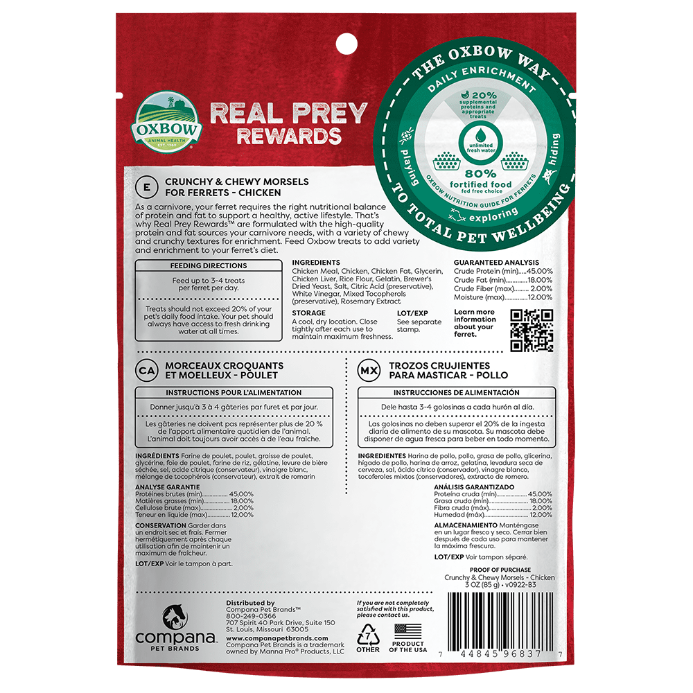 Oxbow Real Prey Chicken Rewards Ferret Crunchy & Chewy Treat (3oz)