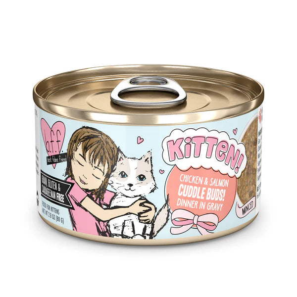 2.8oz BFF Kitten Cuddle Buds Comida húmeda para gatos sin cereales con pollo y salmón