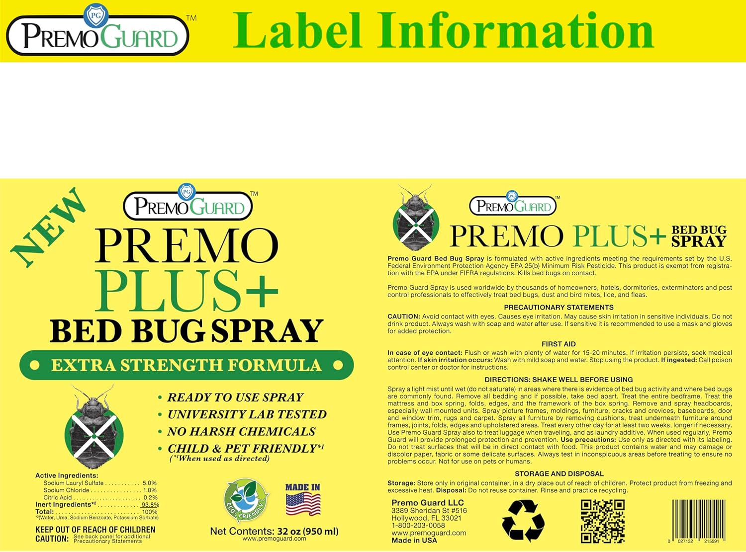 Bed Bug Plus Spray | Natural & Non-Toxic Bed Bug Killer | Premo Guard
