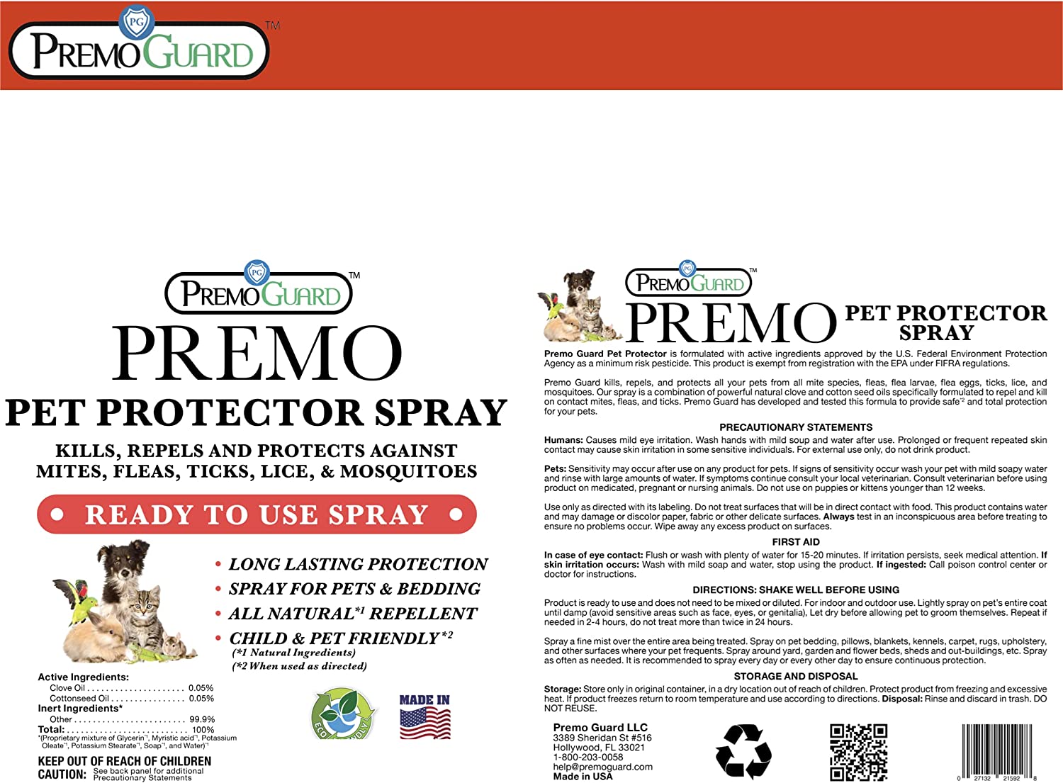Pet Protector 16 oz | Plant Based Natural Non-Toxic | Premo Guard