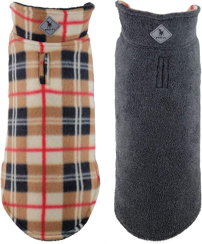 Worthy Dog Fargo Fleece Reversible Jacket Tan Plaid (16")