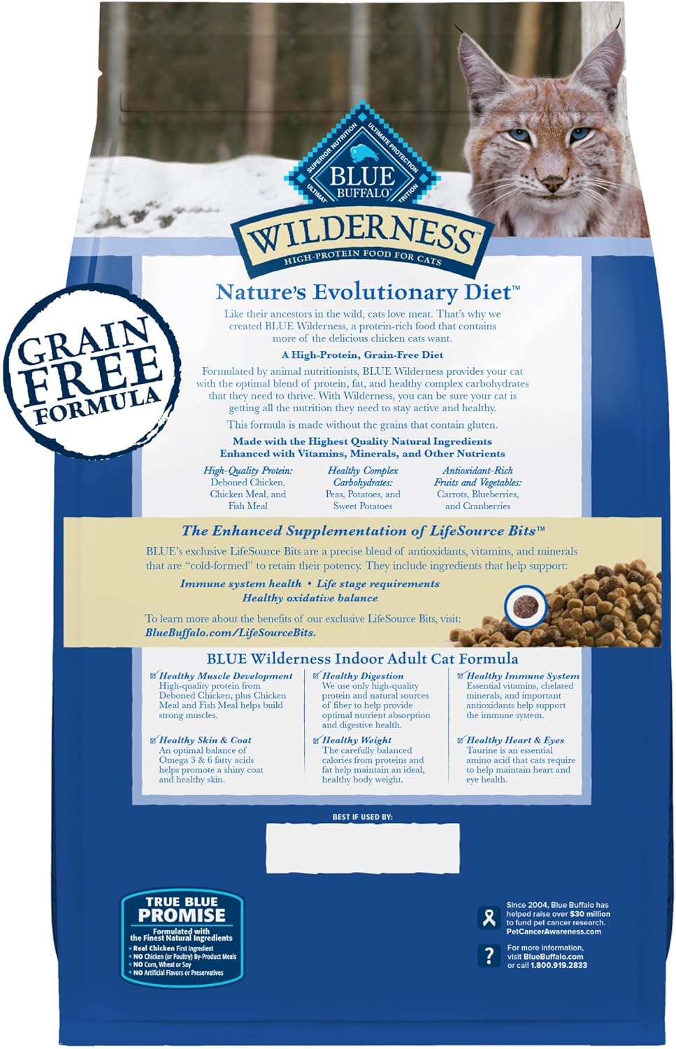 Alimento seco para gatos con pollo sin cereales para interiores y adultos Blue Buffalo Wilderness de 5 lb