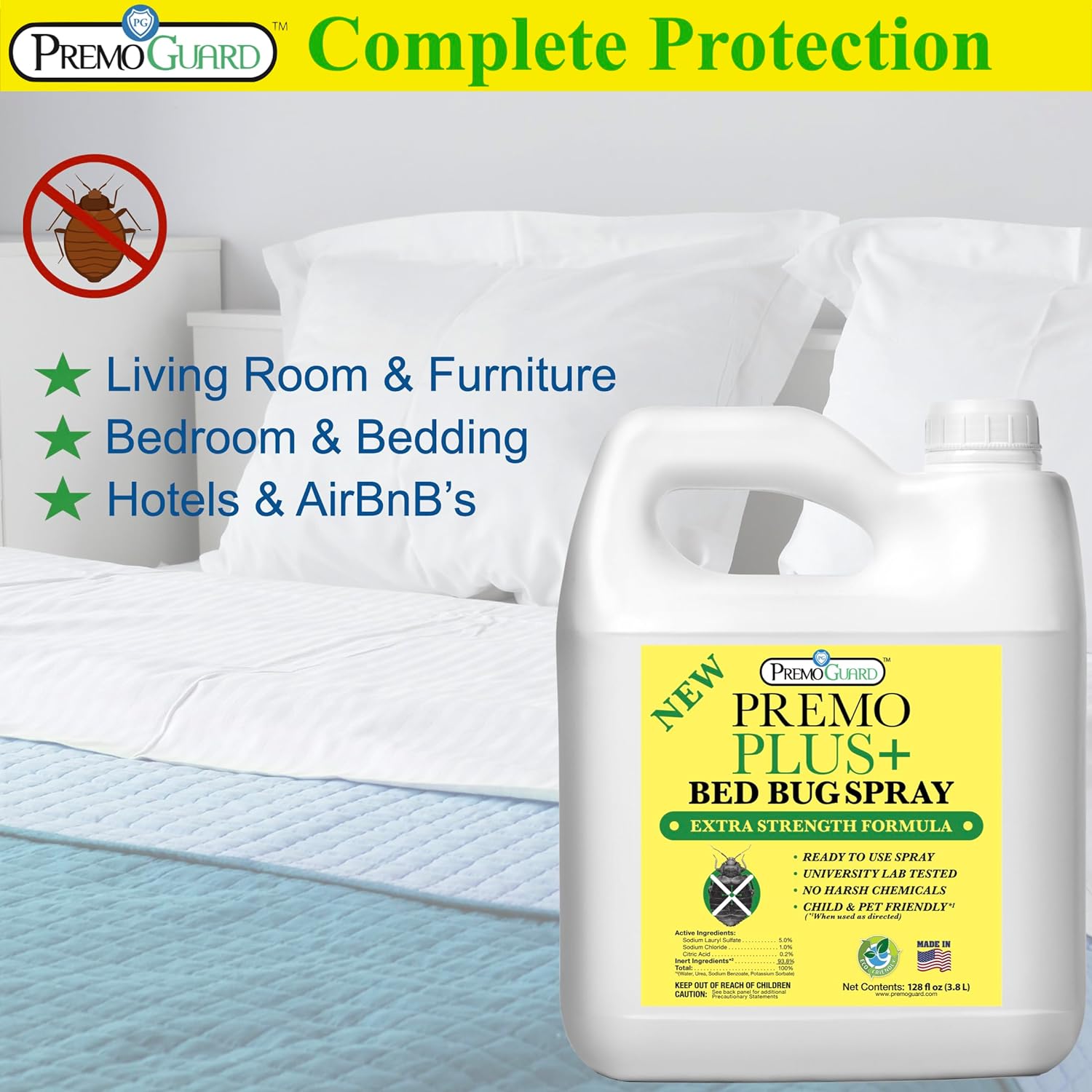 Bed Bug Plus Spray 128 oz | Natural & Non-Toxic | Premo Guard