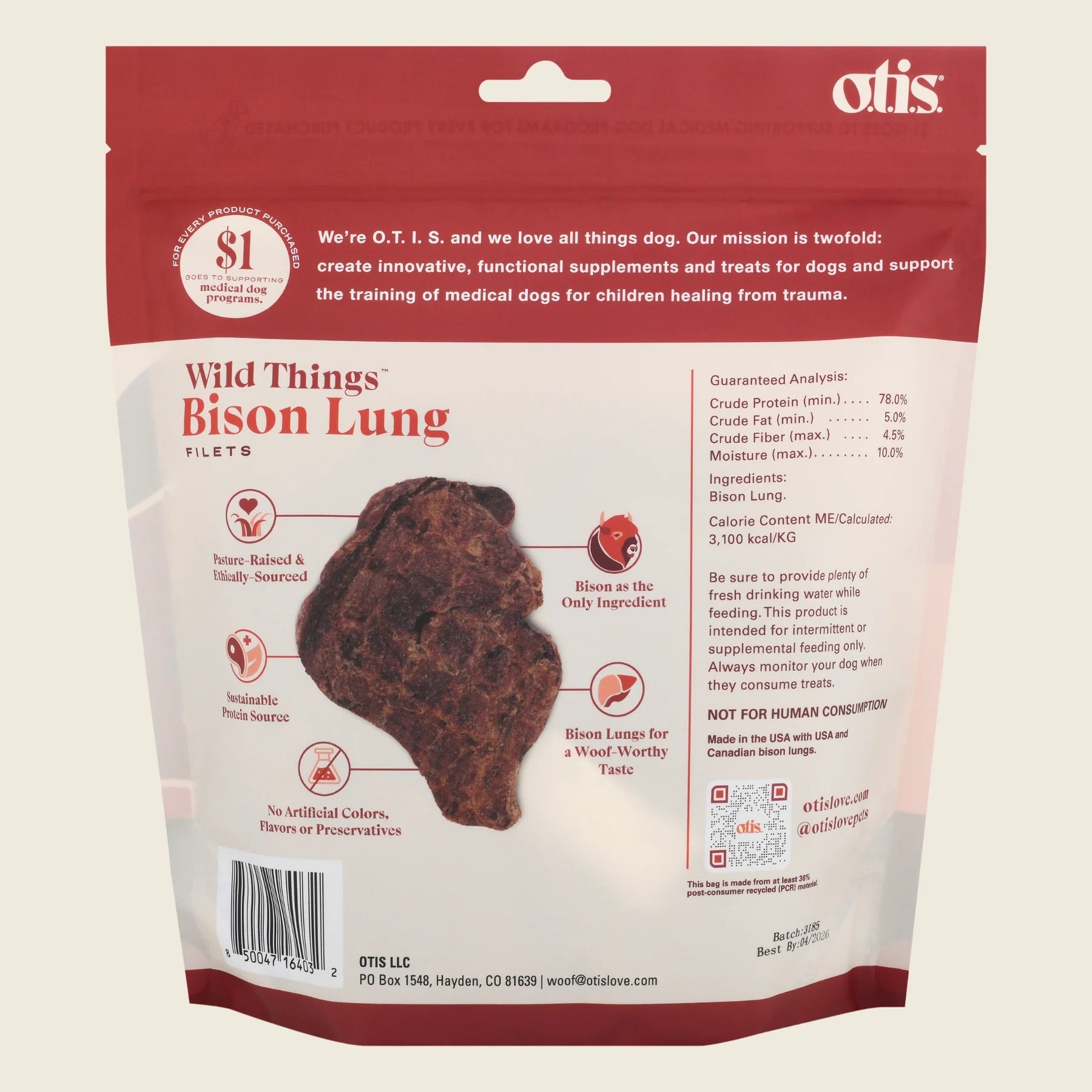 Otis Grain Free Bison Lung Filet Dog Treats (4oz)