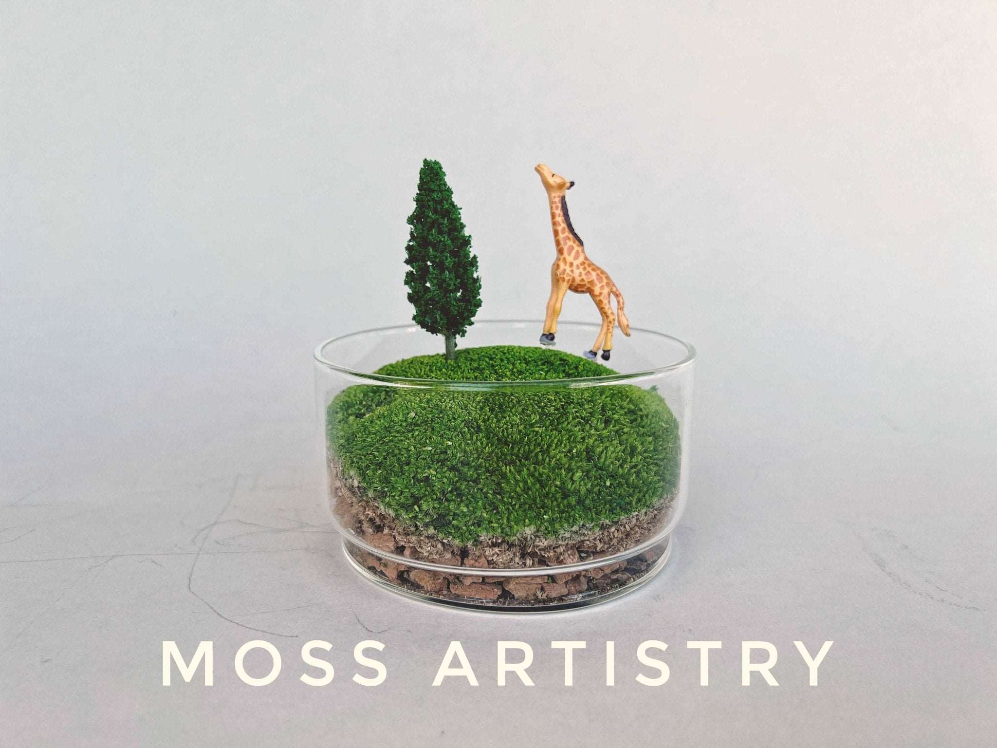 Handmade Terrarium Mini Giraffe Desktop Decoration Micro Landscape Lawn Handmade Preserved Moss Art Handcrafted Glass Container