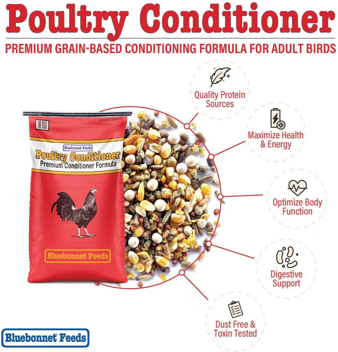 Bluebonnet Feeds Poultry Red Bag Conditioner 16% Protein Premium Formula Grain Bird Food, 50-lb bag