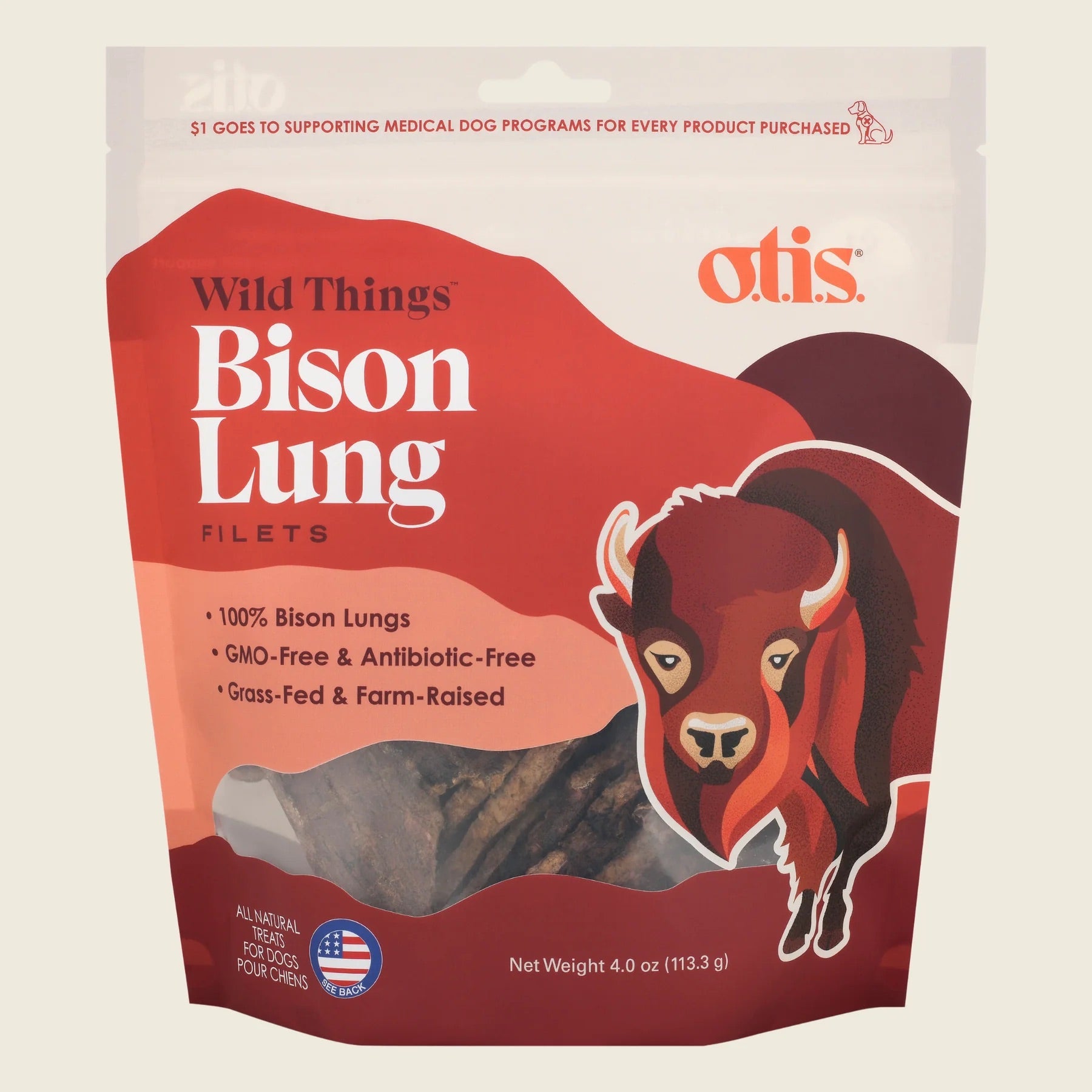 Otis Grain Free Bison Lung Filet Dog Treats (4oz)