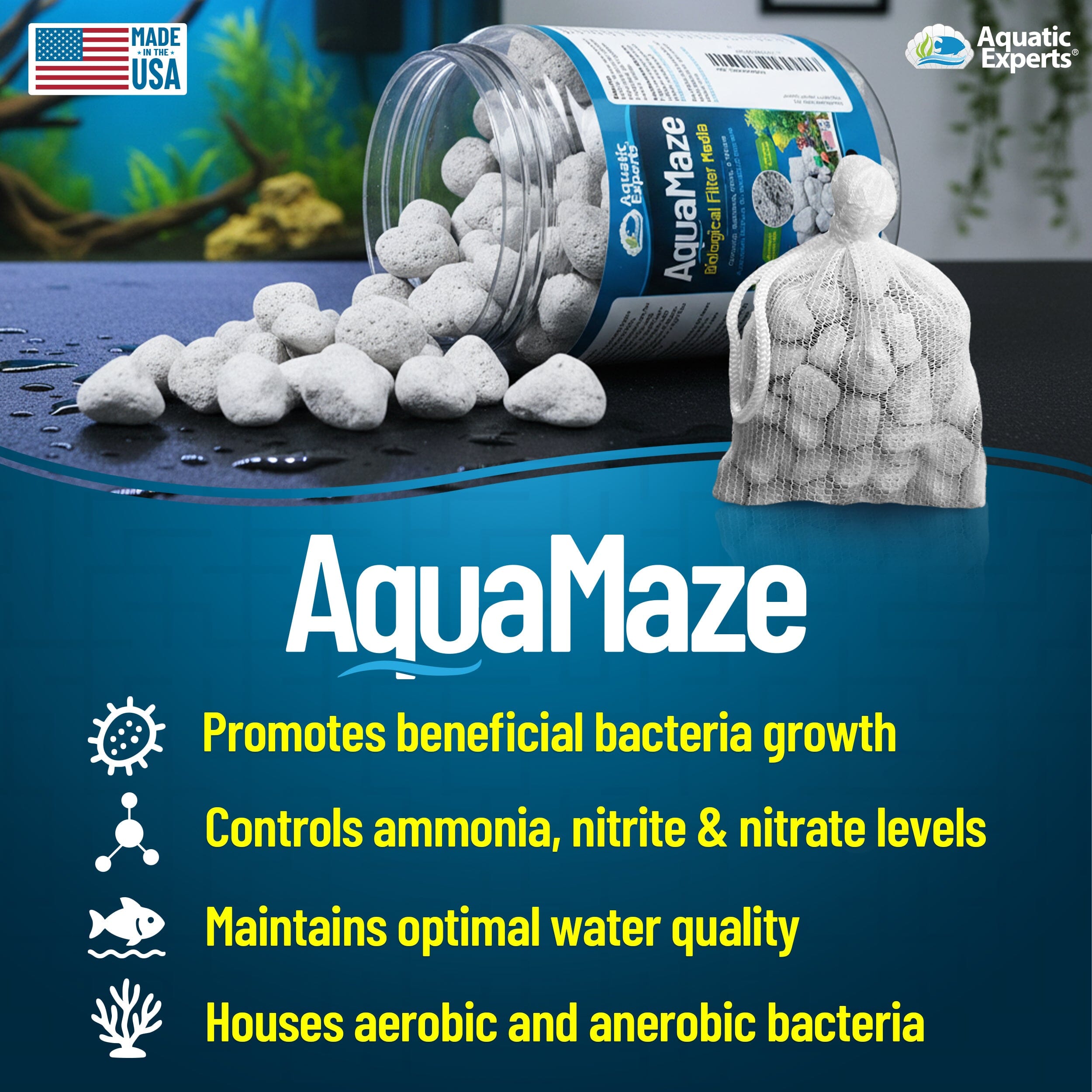 AquaMaze Aquarium Bio Media – for Freshwater & Saltwater Tanks, Compatible with Canister, Sump & HOB Filters