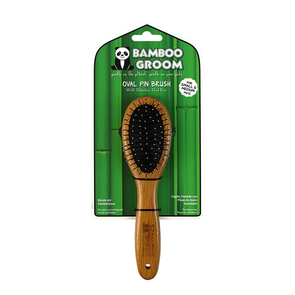 Bamboo Groom Oval Pin Brush with Stainless Steel Pins- Small/Medium