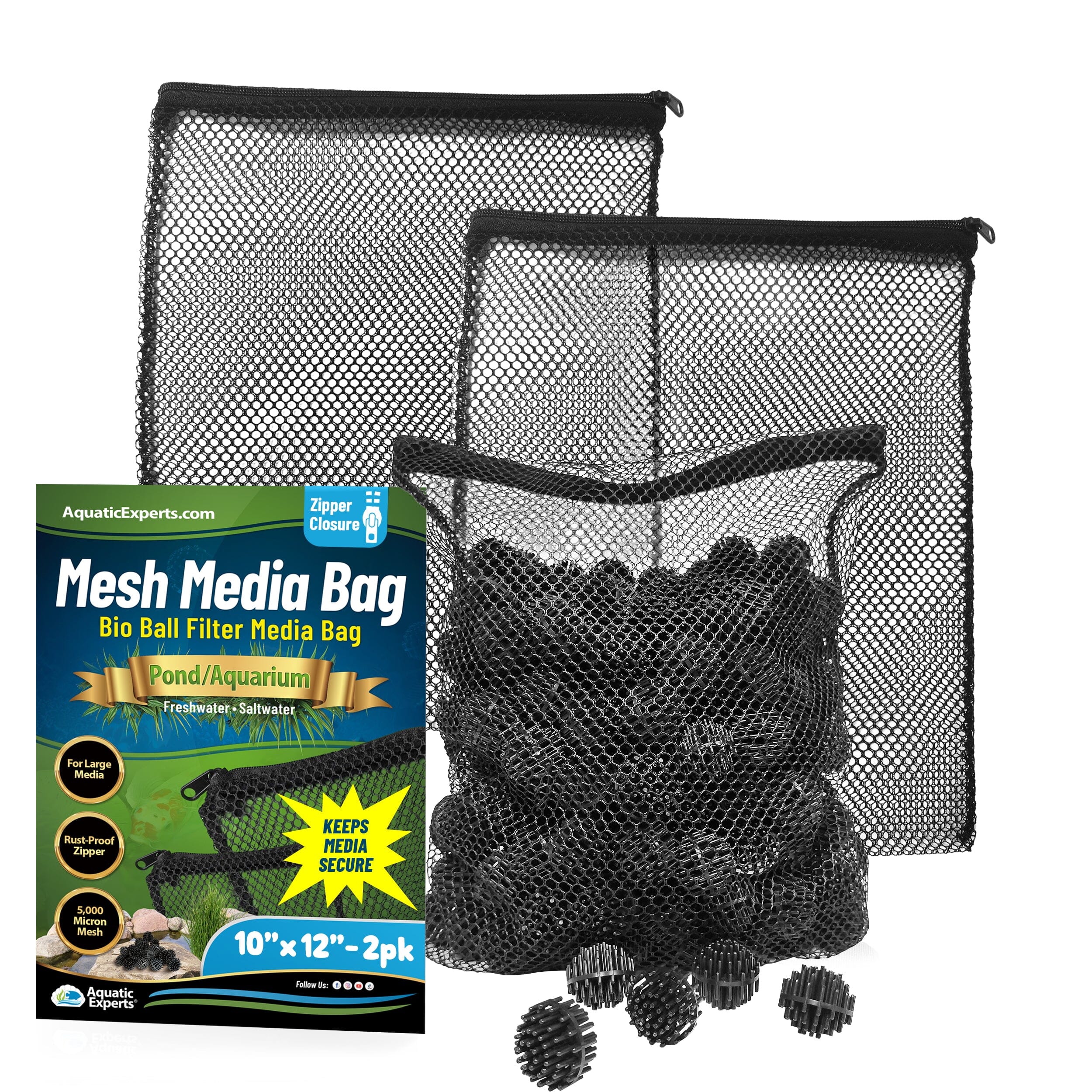 Mesh Bags for Bio Ball Filter Media - Ideal for Aquarium & Pond Filtration - Made in USA