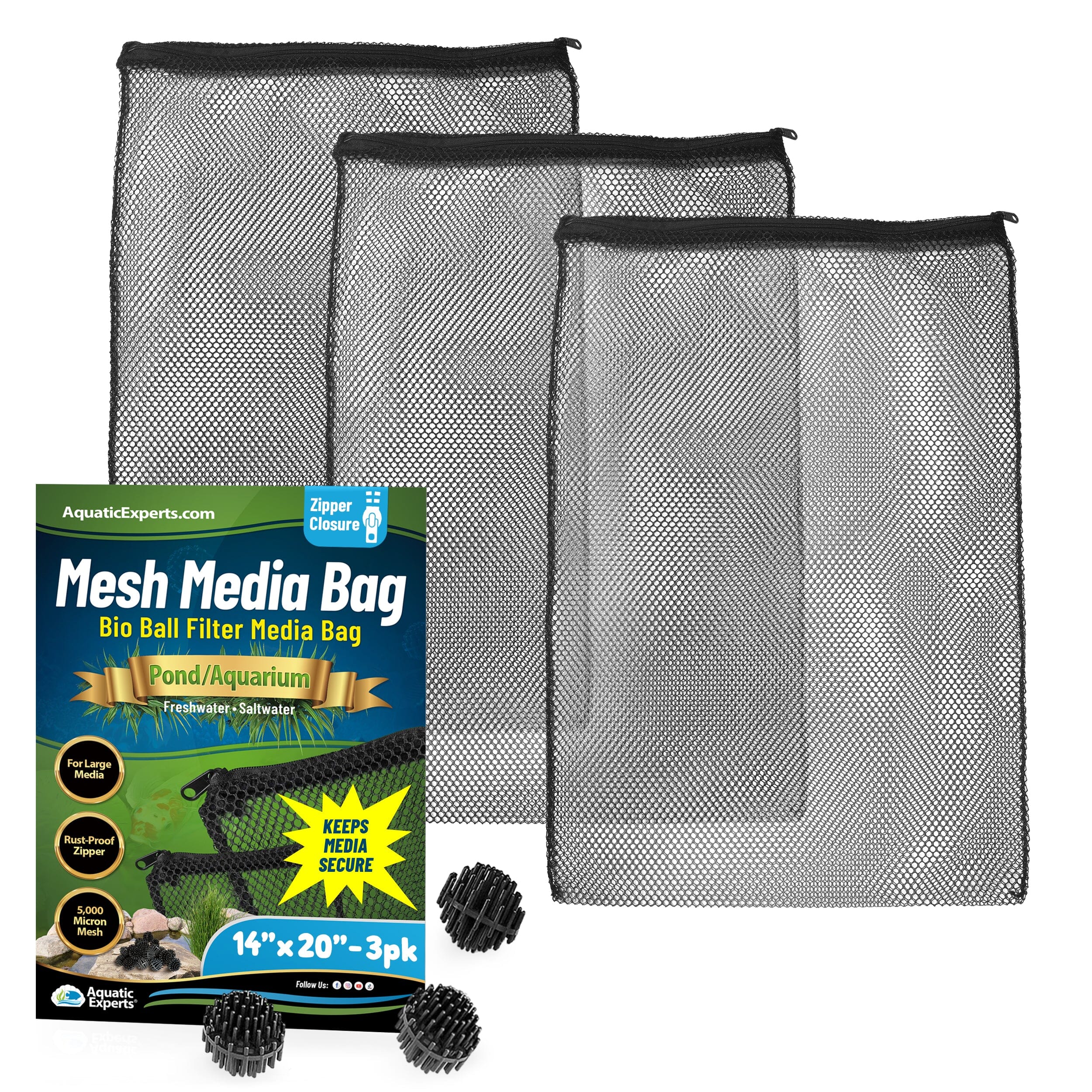 Mesh Bags for Bio Ball Filter Media - Ideal for Aquarium & Pond Filtration - Made in USA