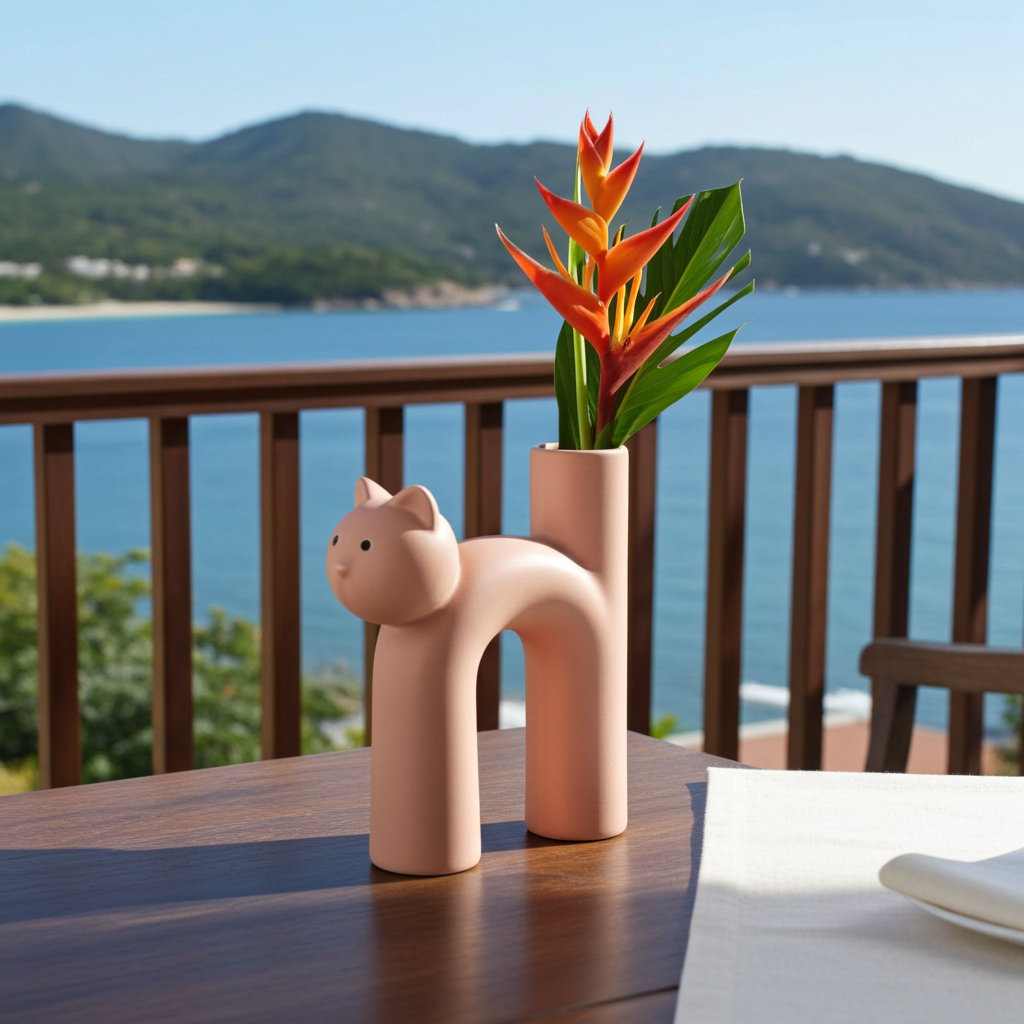Modern Ceramic Cat Vase