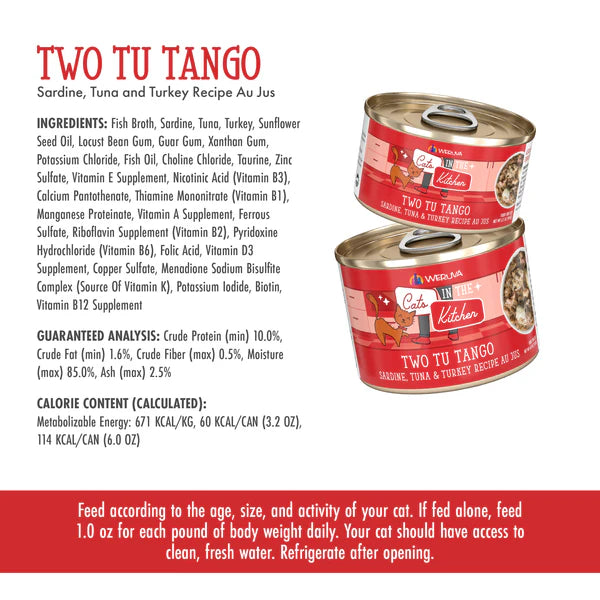 Cats in the Kitchen Two Tu Tango Sardine,Tuna and Turkey Recipe Au Jus (6oz)