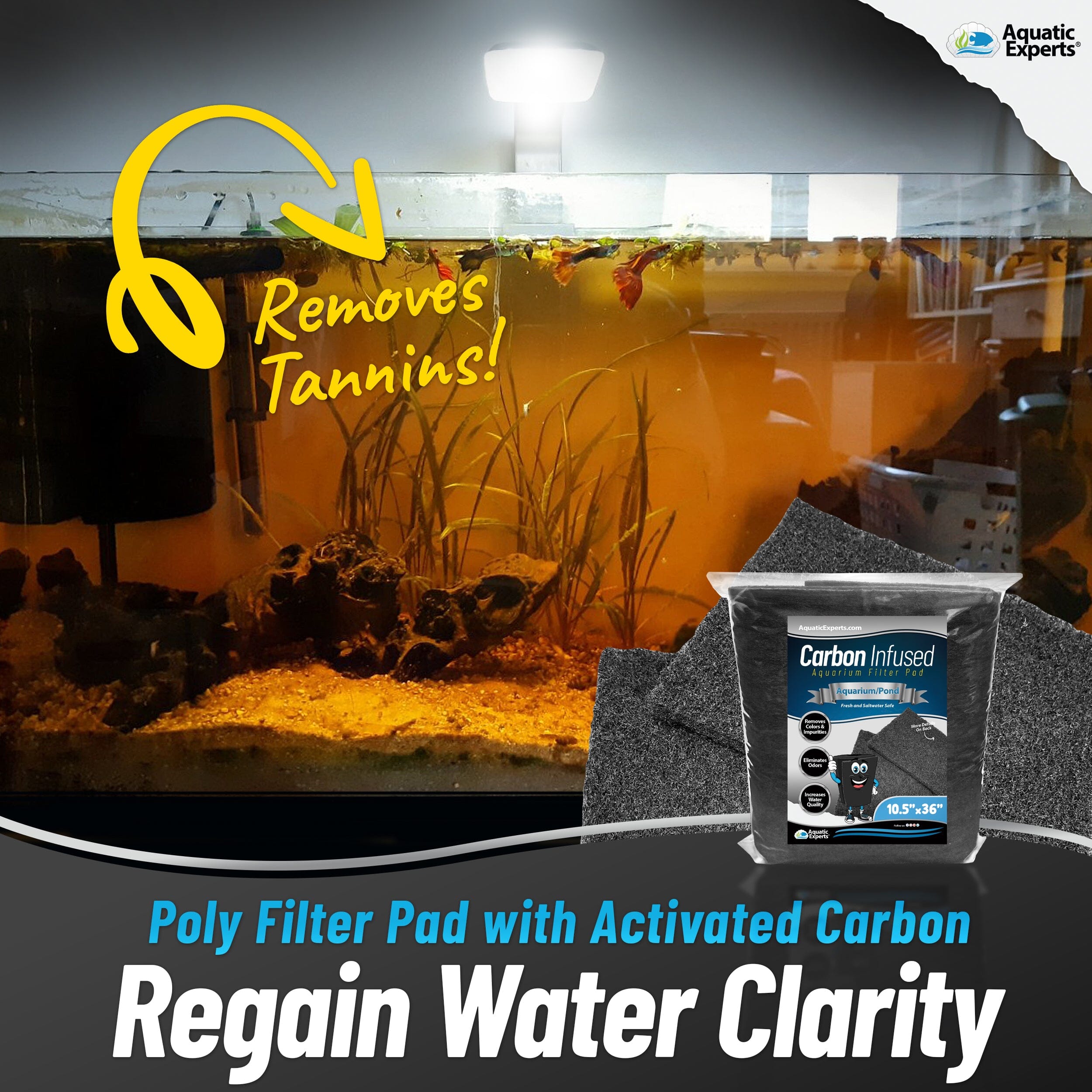 Aquatic Experts Aquarium Carbon Filter Pad - Premium Activated Carbon Filter Pads for Crystal Clear Aquariums
