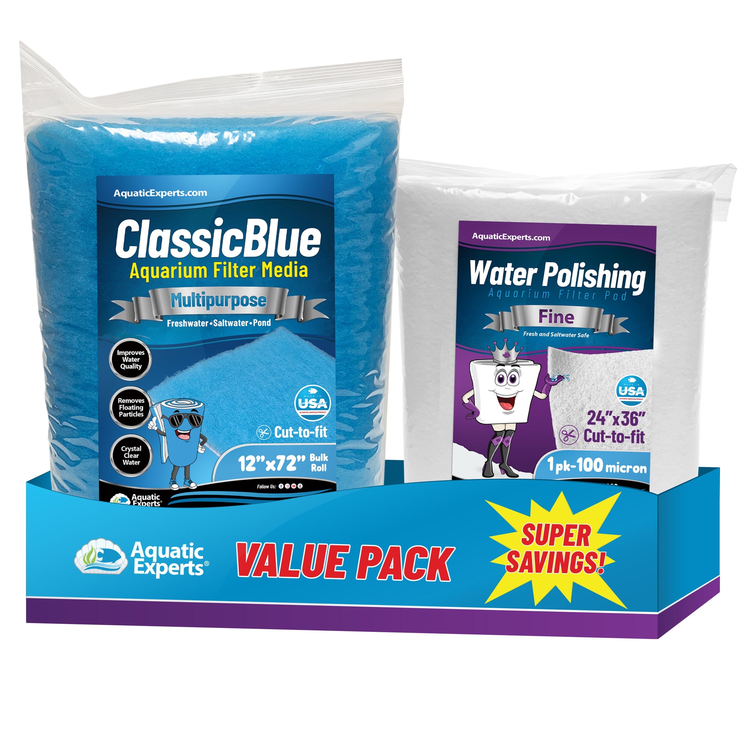 Classic Bonded Aquarium Filter Pad - Blue & White Aquarium Filter Media Roll Bulk, Customizable for Most Filters