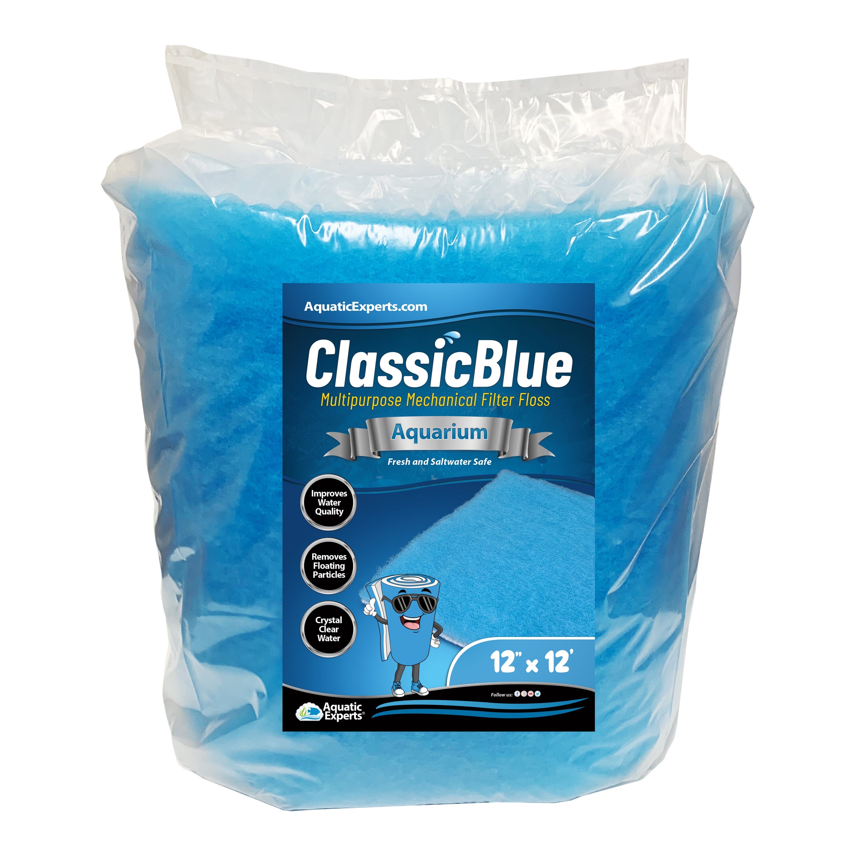 Classic Bonded Aquarium Filter Pad - Blue & White Aquarium Filter Media Roll Bulk, Customizable for Most Filters