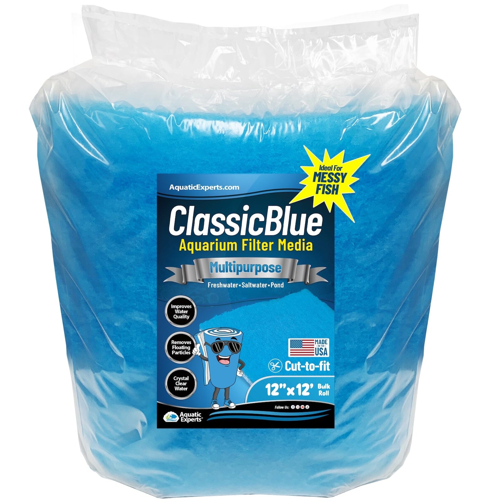 Classic Bonded Aquarium Filter Pad - Blue & White Aquarium Filter Media Roll Bulk, Customizable for Most Filters