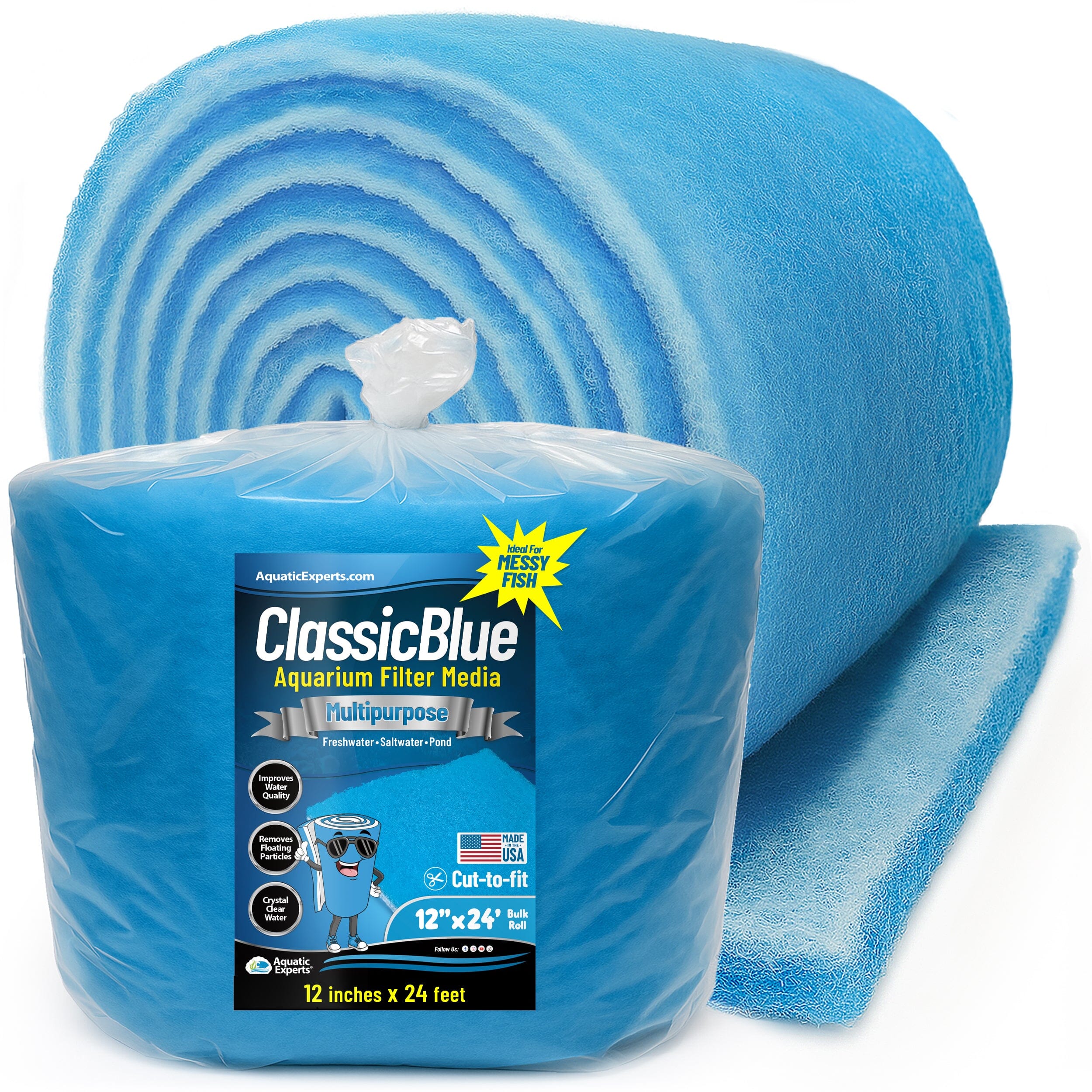 Classic Bonded Aquarium Filter Pad - Blue & White Aquarium Filter Media Roll Bulk, Customizable for Most Filters