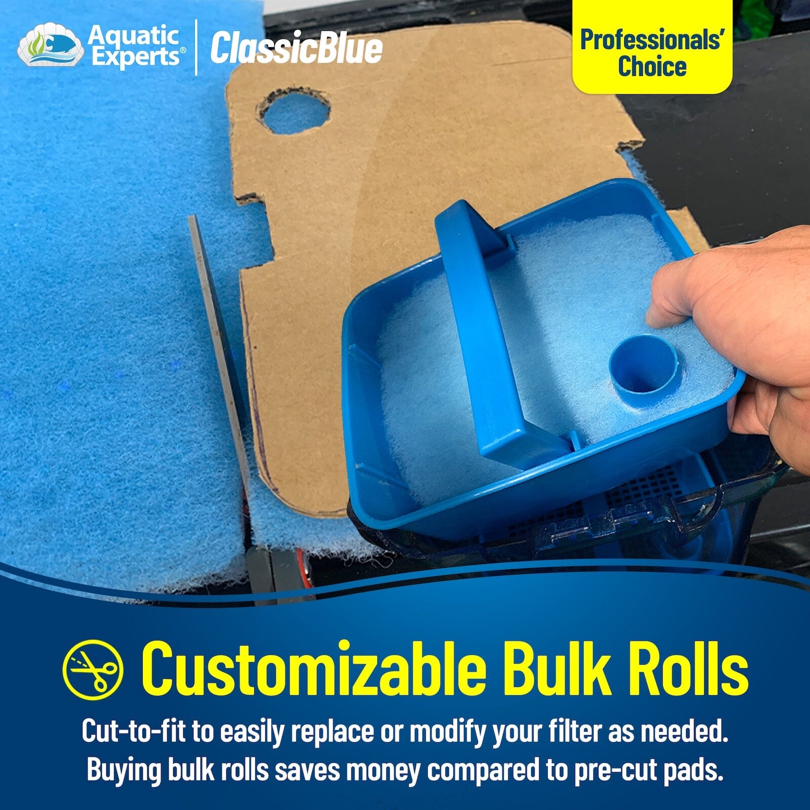 Classic Bonded Aquarium Filter Pad - Blue & White Aquarium Filter Media Roll Bulk, Customizable for Most Filters