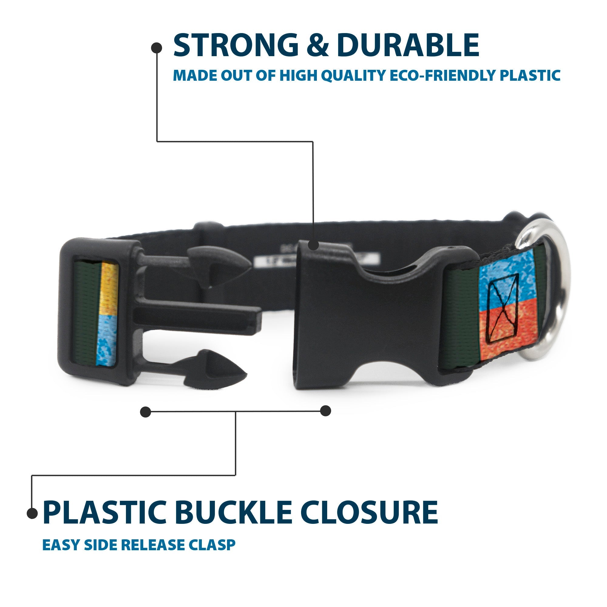 Plastic Clip Collar - Geometric8 Charcoal/Orange/Gold/Blue
