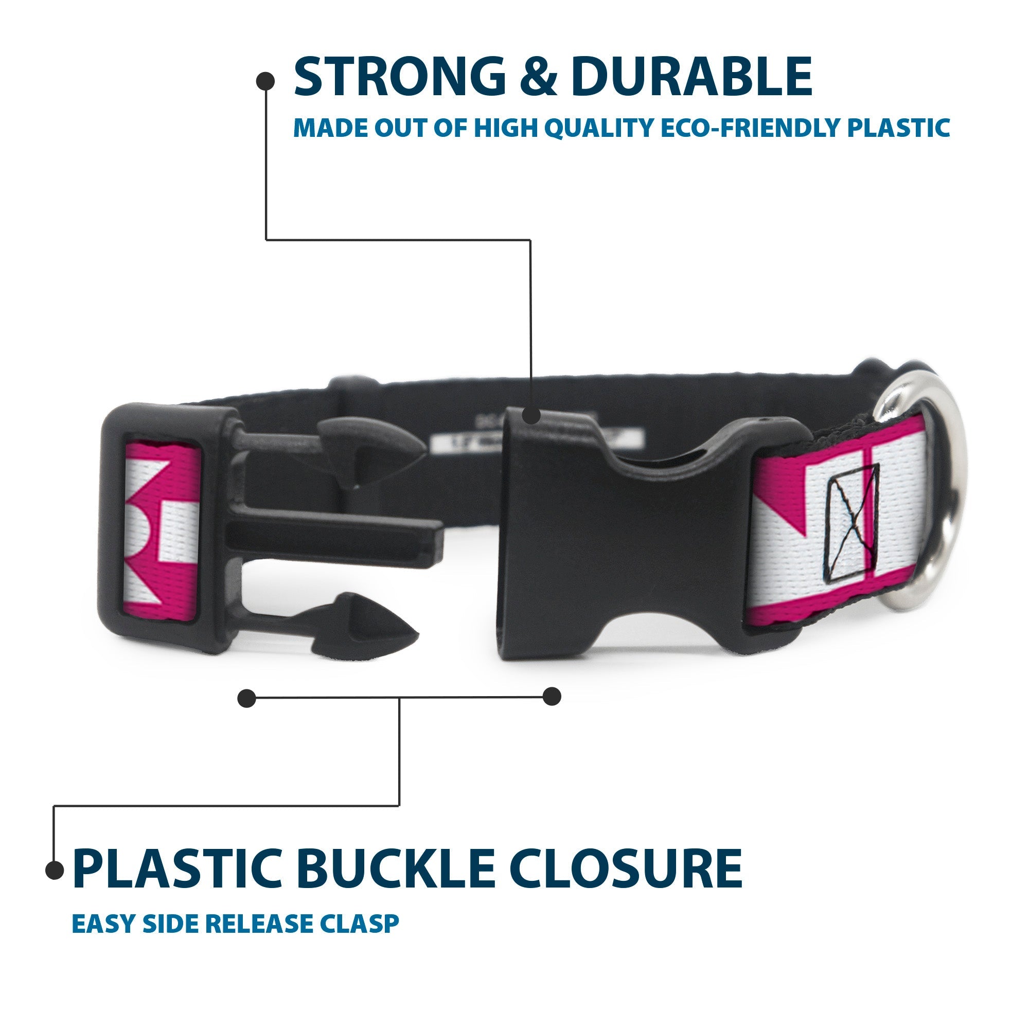 Plastic Clip Collar - BUCKLE-DOWN Shapes Hot Pink/White
