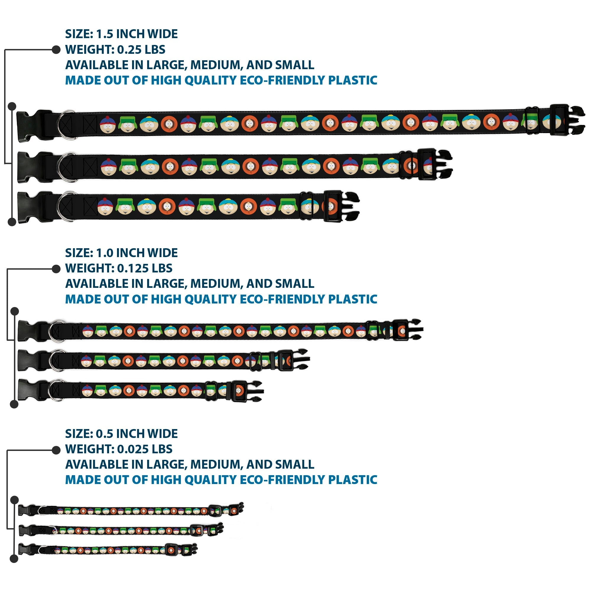 Plastic Clip Collar - South Park Boys Face Repeat Black