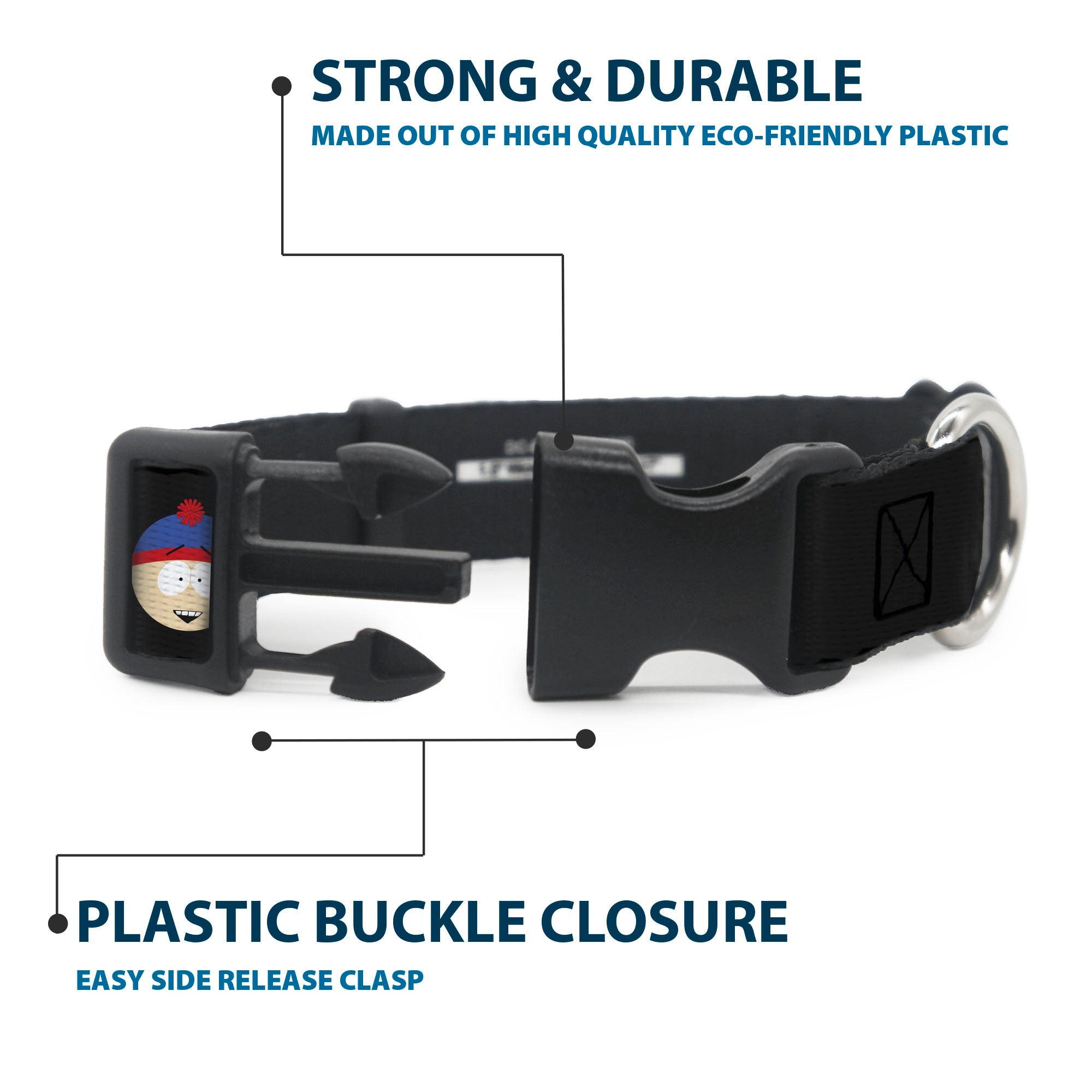 Plastic Clip Collar - South Park Boys Face Repeat Black