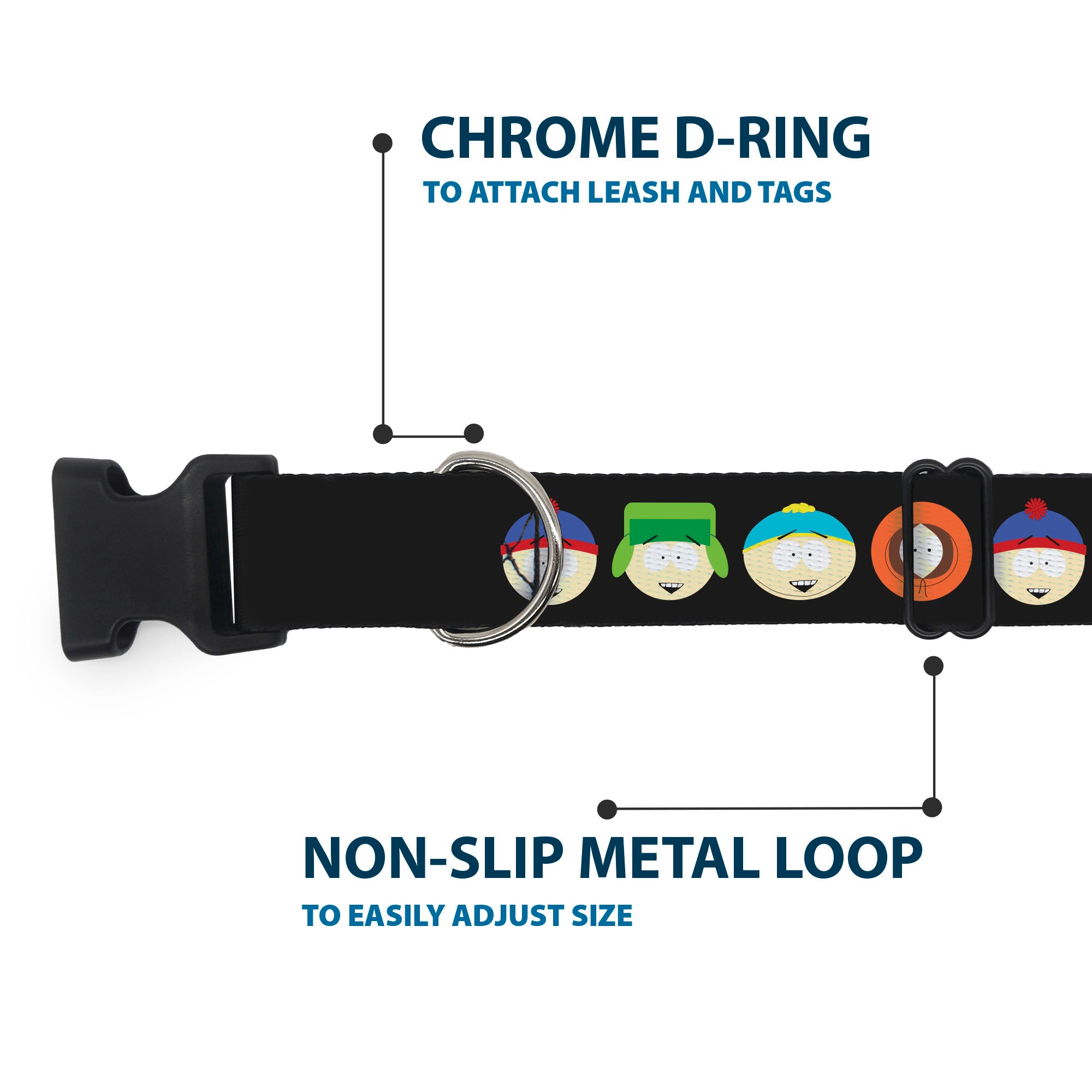 Plastic Clip Collar - South Park Boys Face Repeat Black