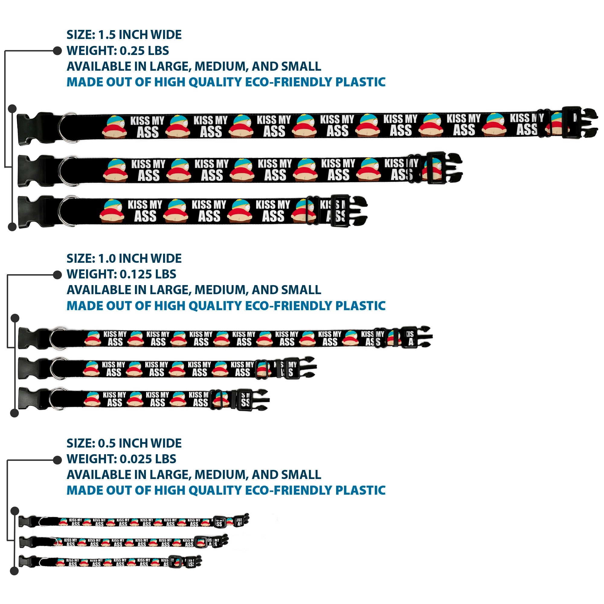 Plastic Clip Collar - South Park Cartman Pants KISS MY ASS Pose Black/White