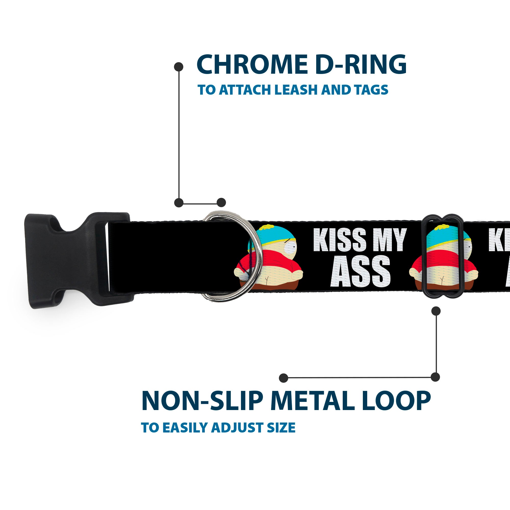 Plastic Clip Collar - South Park Cartman Pants KISS MY ASS Pose Black/White