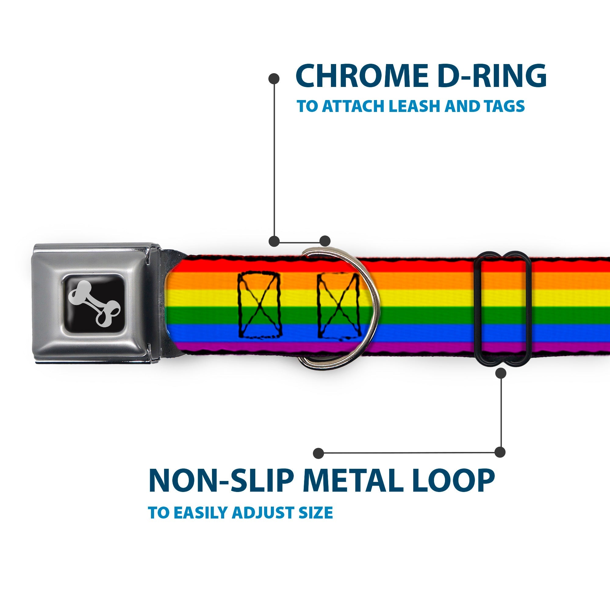Dog Bone Seatbelt Buckle Collar - Flag Pride Rainbow