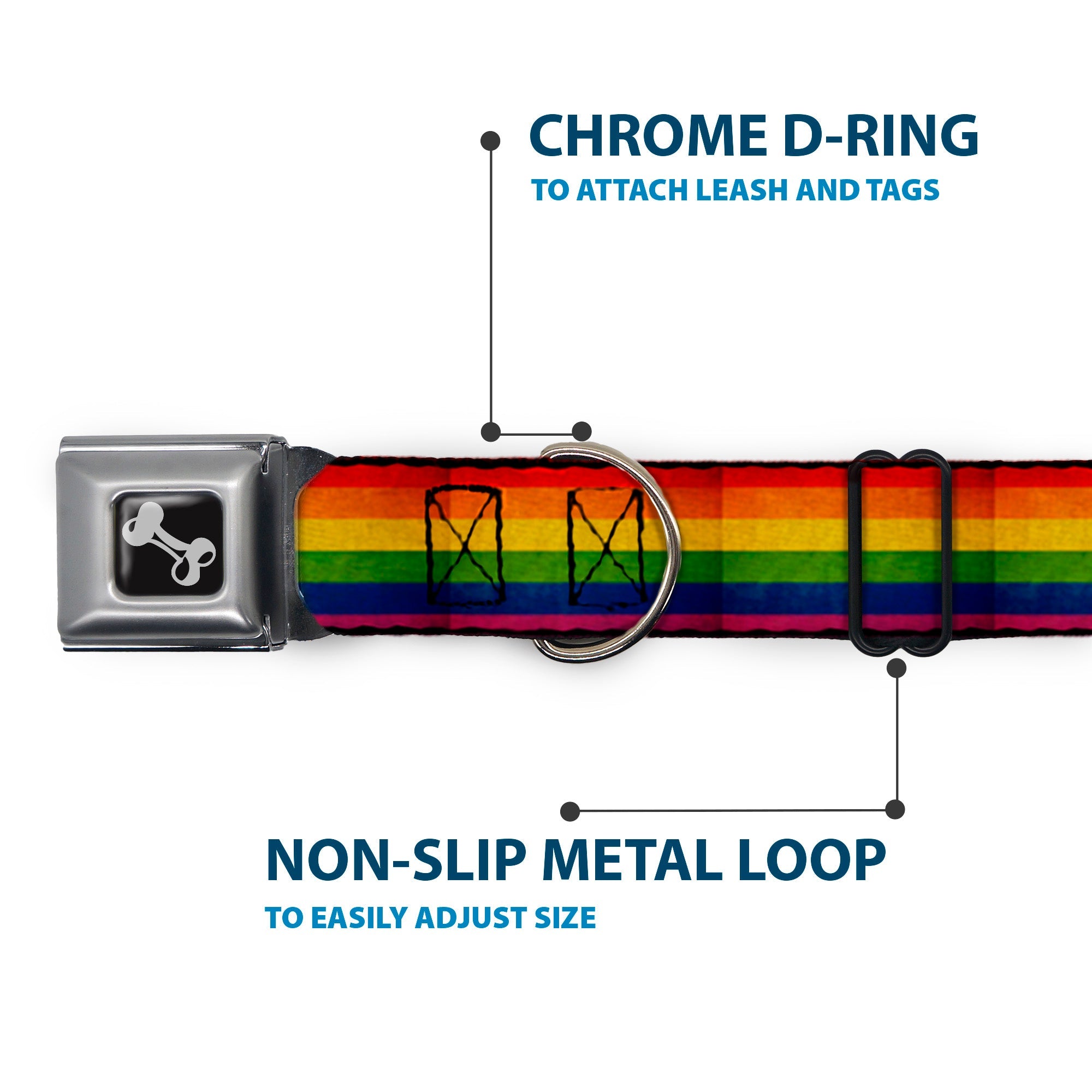 Dog Bone Seatbelt Buckle Collar - Flag Pride Distressed Rainbow