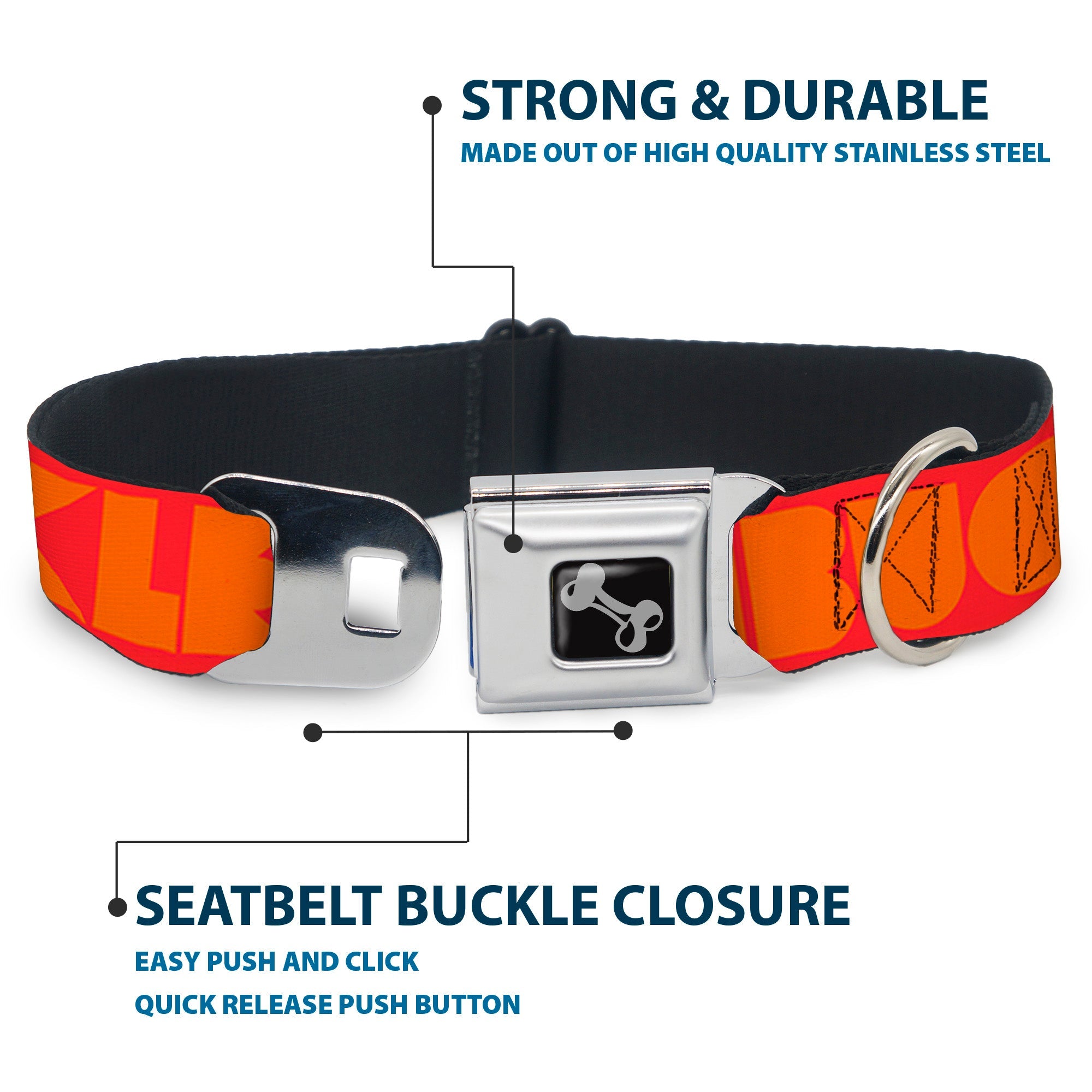 Dog Bone Seatbelt Buckle Collar - BUCKLE-DOWN Shapes Red/Orange
