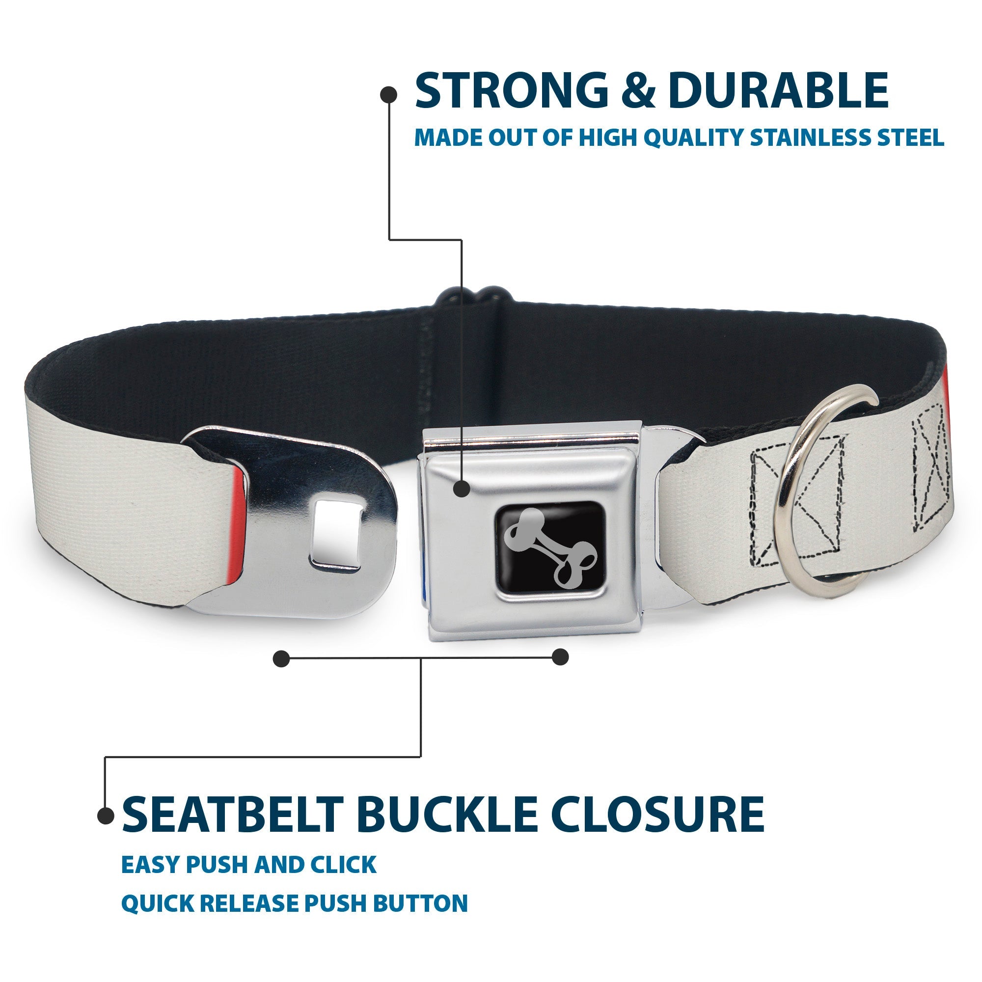 Dog Bone Black/Silver Seatbelt Buckle Collar - Summer Essentials Color Block 4
