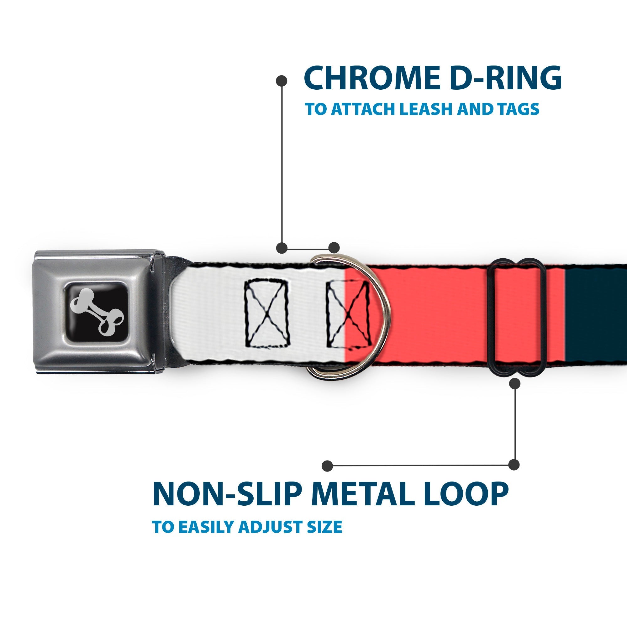 Dog Bone Black/Silver Seatbelt Buckle Collar - Summer Essentials Color Block 4