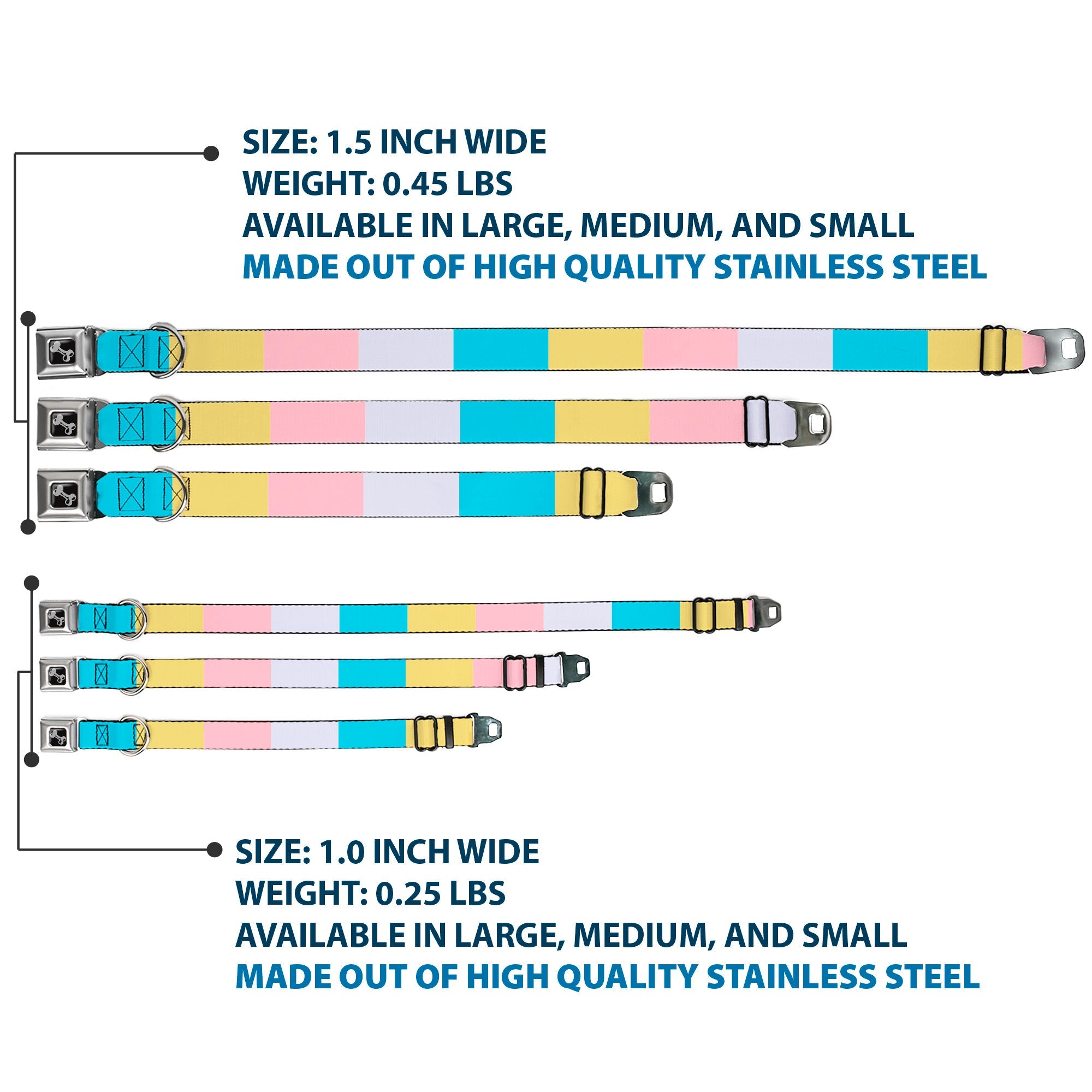 Dog Bone Black/Silver Seatbelt Buckle Collar - Summer Essentials Color Block 6