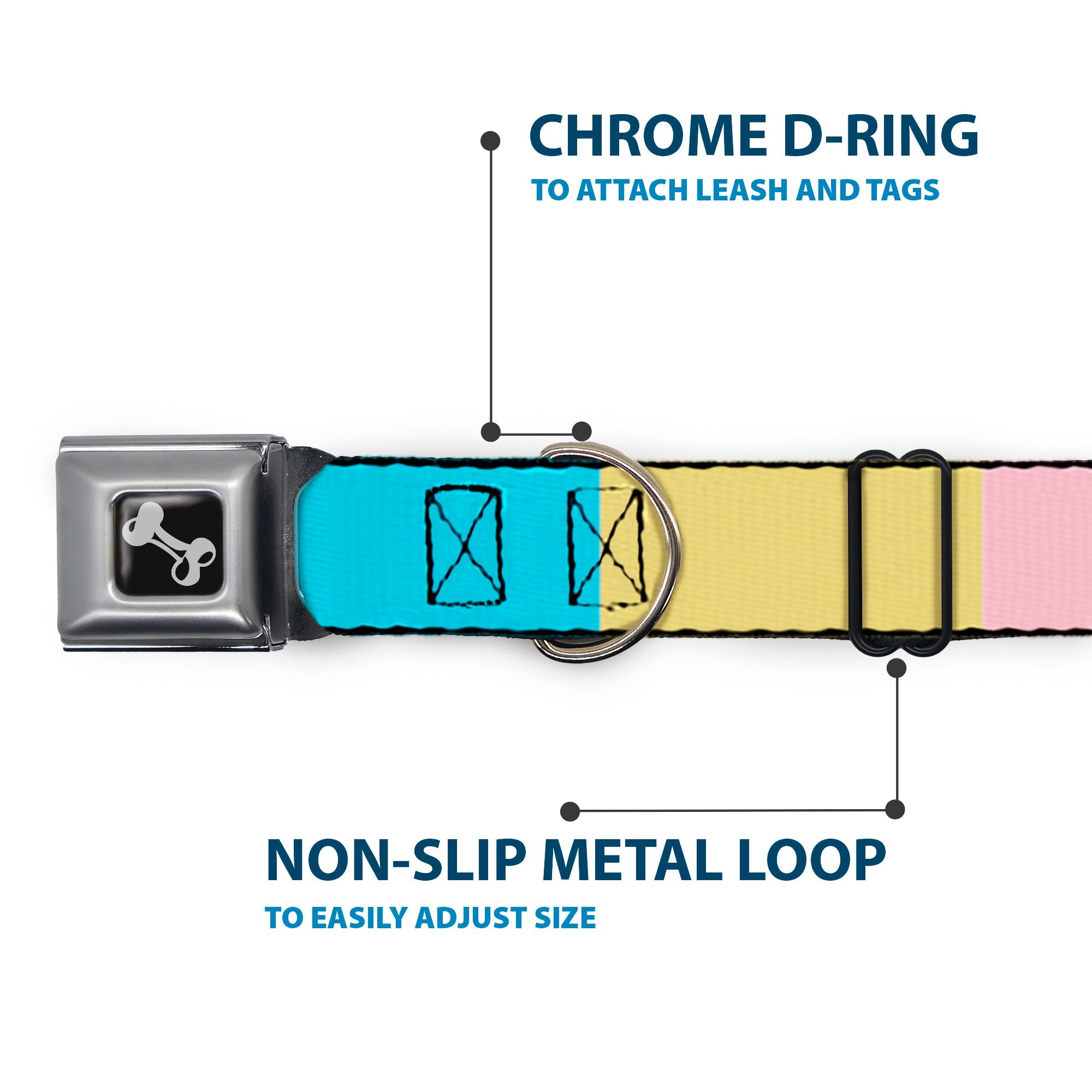 Dog Bone Black/Silver Seatbelt Buckle Collar - Summer Essentials Color Block 6