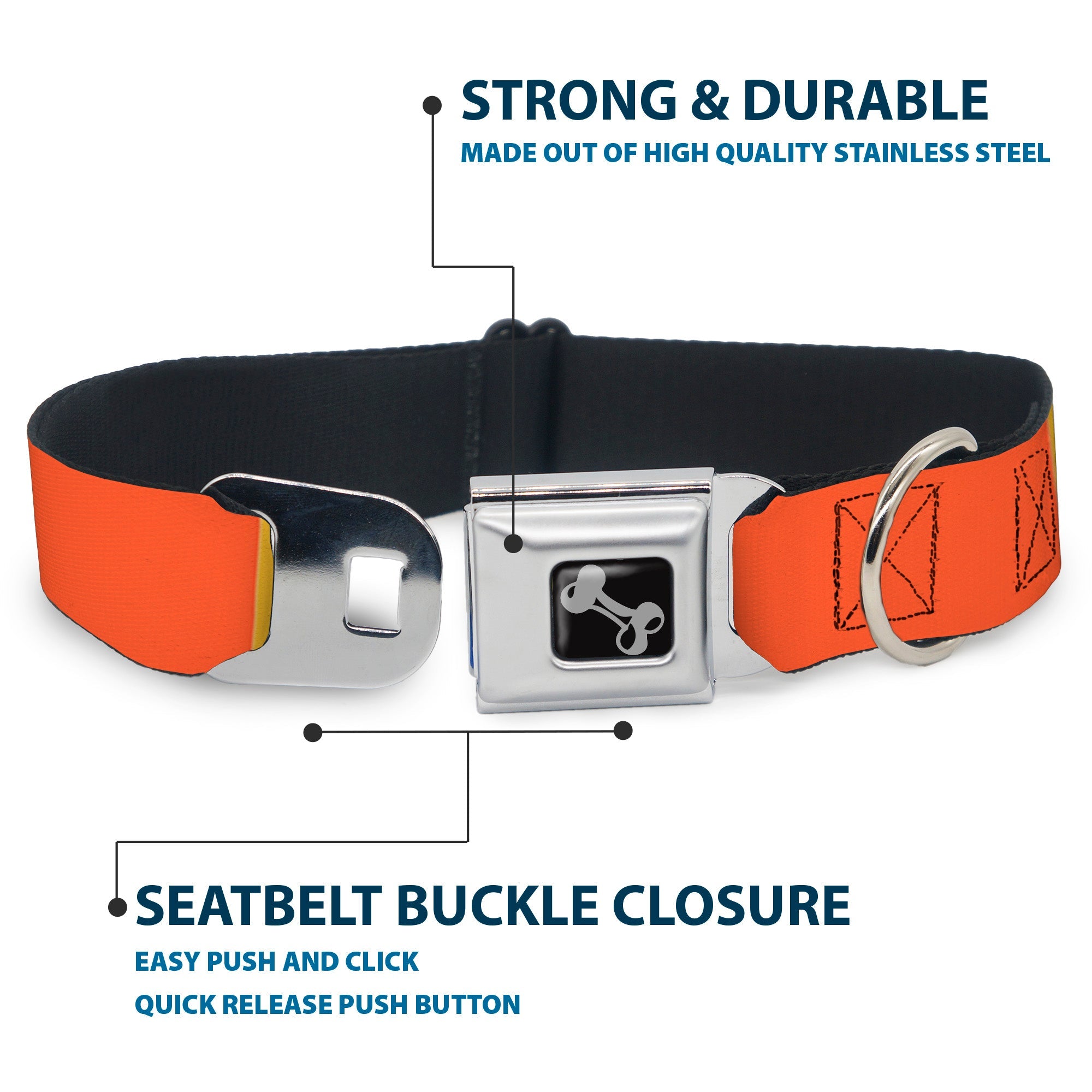 Dog Bone Black/Silver Seatbelt Buckle Collar - Summer Essentials Color Block 9