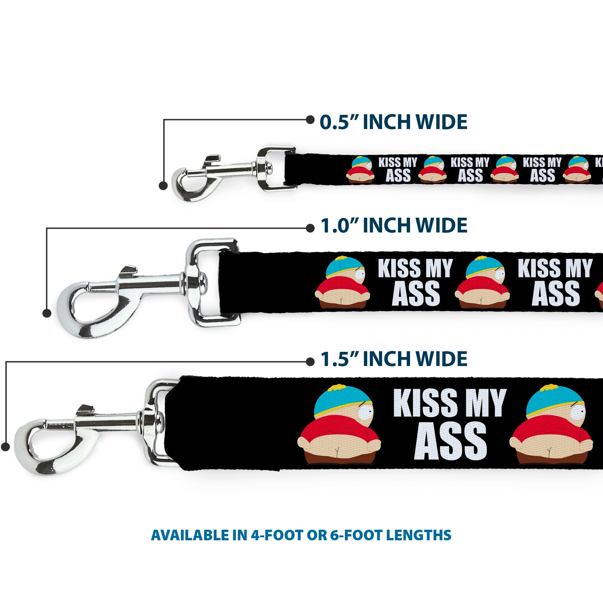 Dog Leash - South Park Cartman Pants KISS MY ASS Pose Black/White
