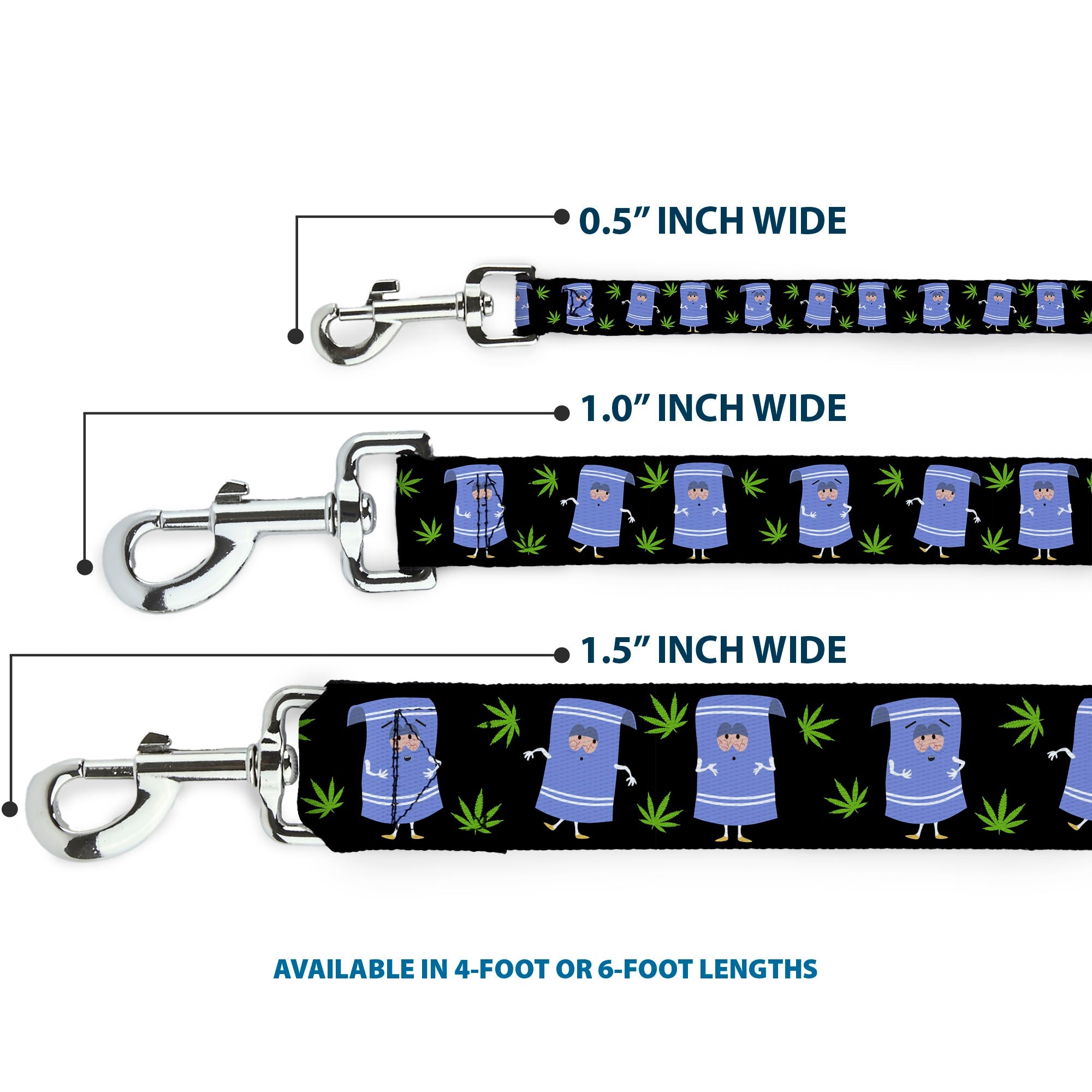 Dog Leash - South Park Towlie and Scattered Pot Leaves Black