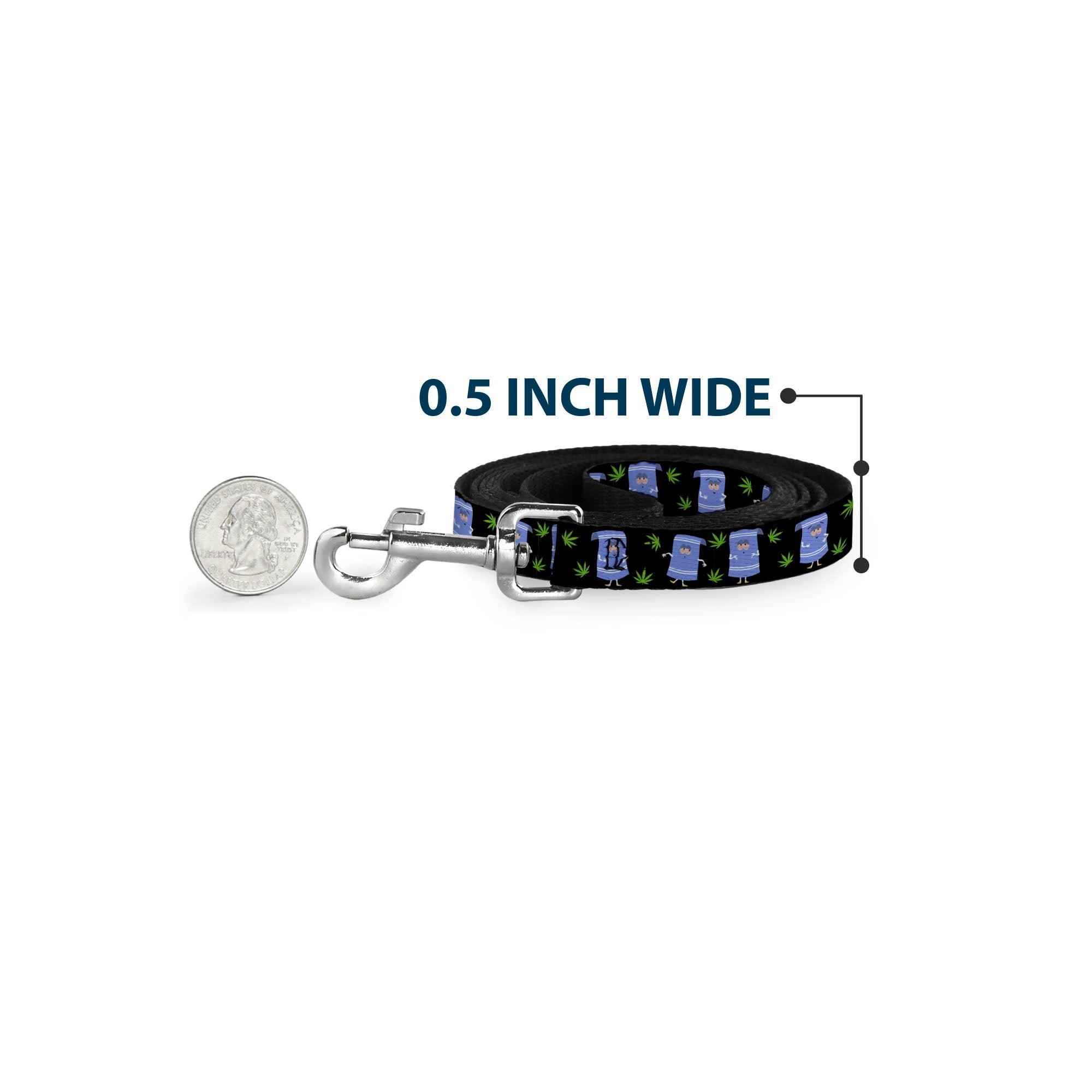 Dog Leash - South Park Towlie and Scattered Pot Leaves Black