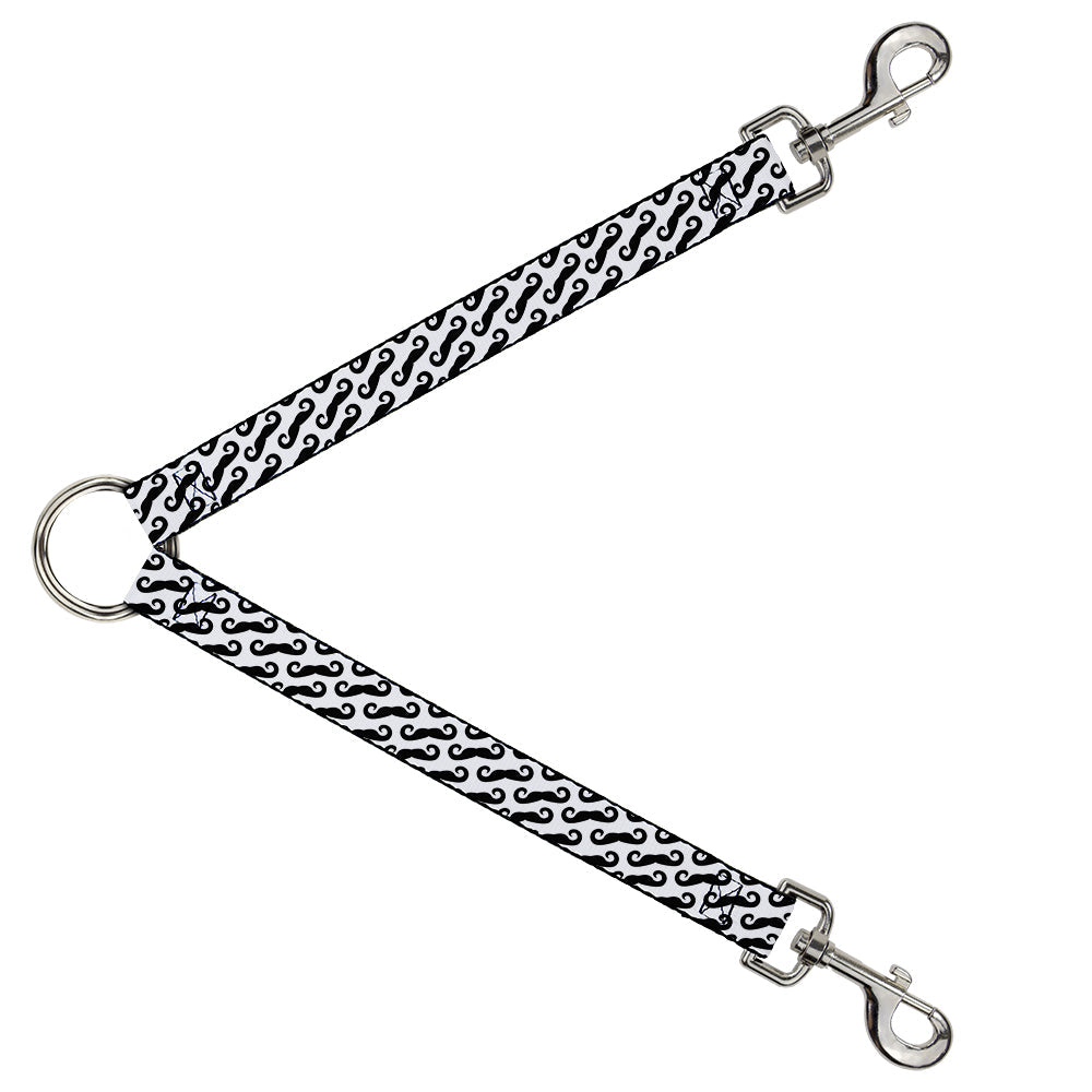 Dog Leash Splitter - Diagonal Handlebar Mustaches White/Black