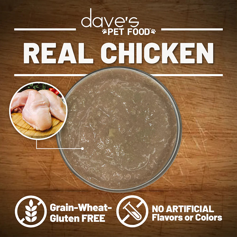 Receta de pollo Dave's de 5.5 oz en comida húmeda para gatos con paté y salsa