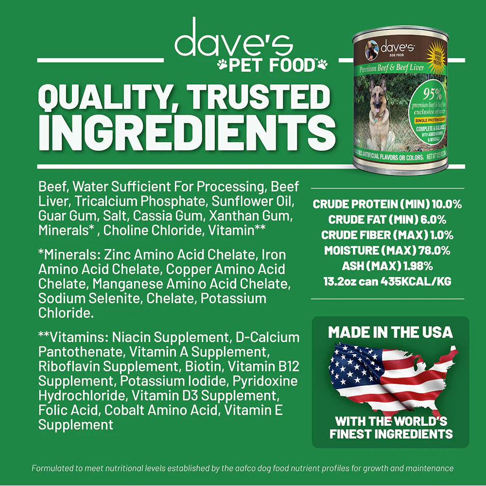 12.5oz Dave's 95% Premium Meats™ Carne de res e hígado de res para perros