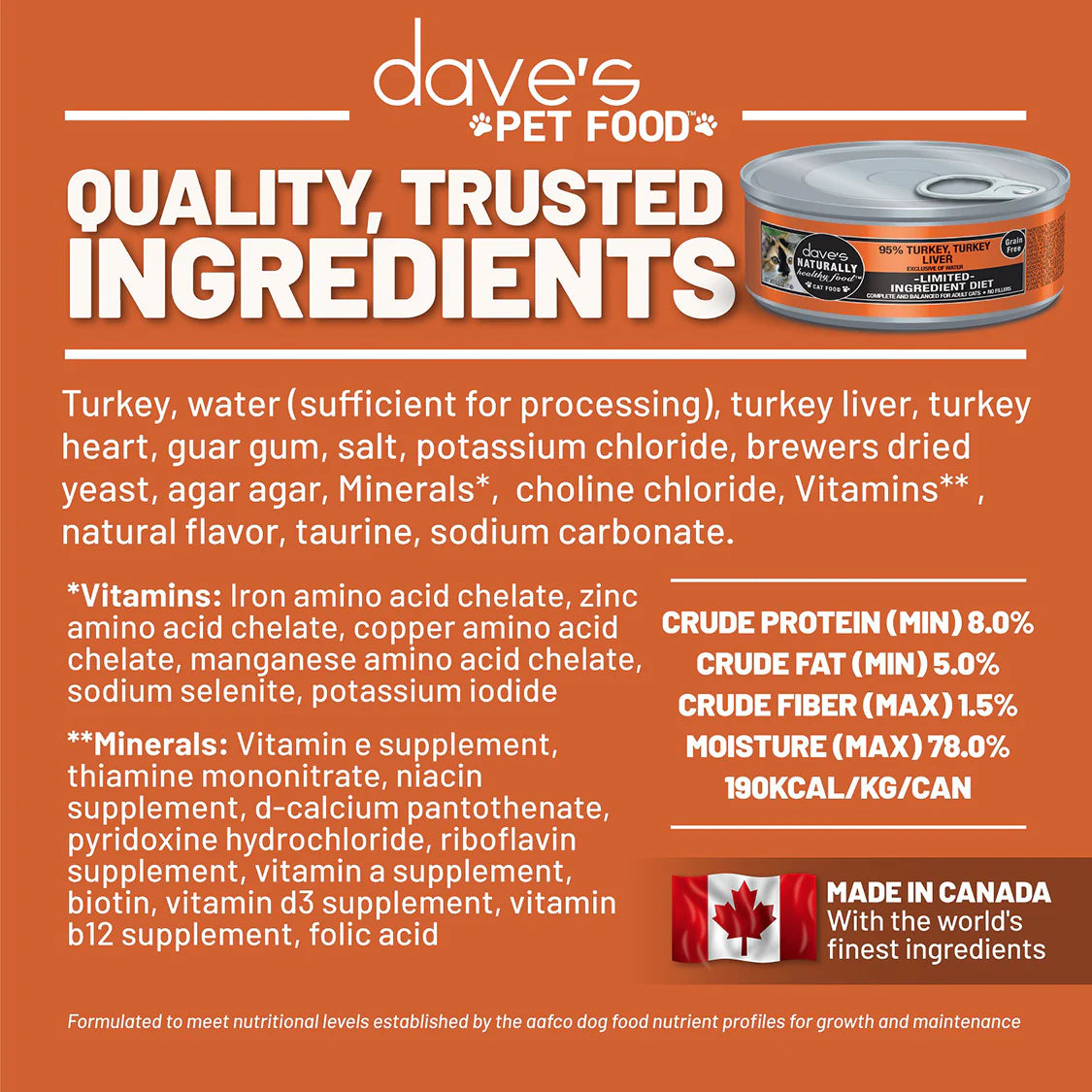 Alimento húmedo para gatos Dave's Naturally Healthy, 95 % pavo y paté de hígado de pavo, 5.5 oz 