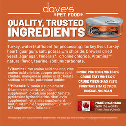 Alimento húmedo para gatos Dave's Naturally Healthy, 95 % pavo y paté de hígado de pavo, 5.5 oz 