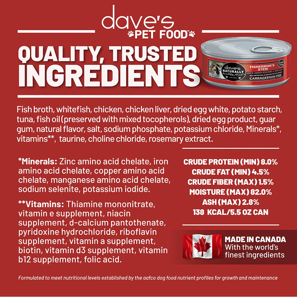 Dave's Naturally Healthy Grain Free Shredded Fisherman's Stew Wet Cat Food (5.5oz)