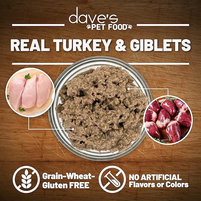 Comida húmeda para gatos Dave's Naturally Healthy Pavo y menudillos, 12.5 oz