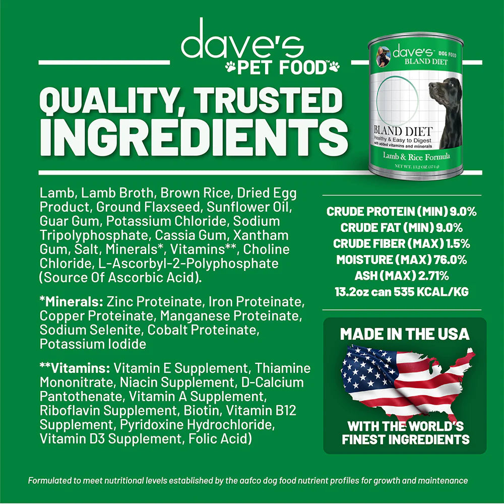 13.2 盎司 Dave's 限制性饮食狗粮 – 羊肉和大米配方